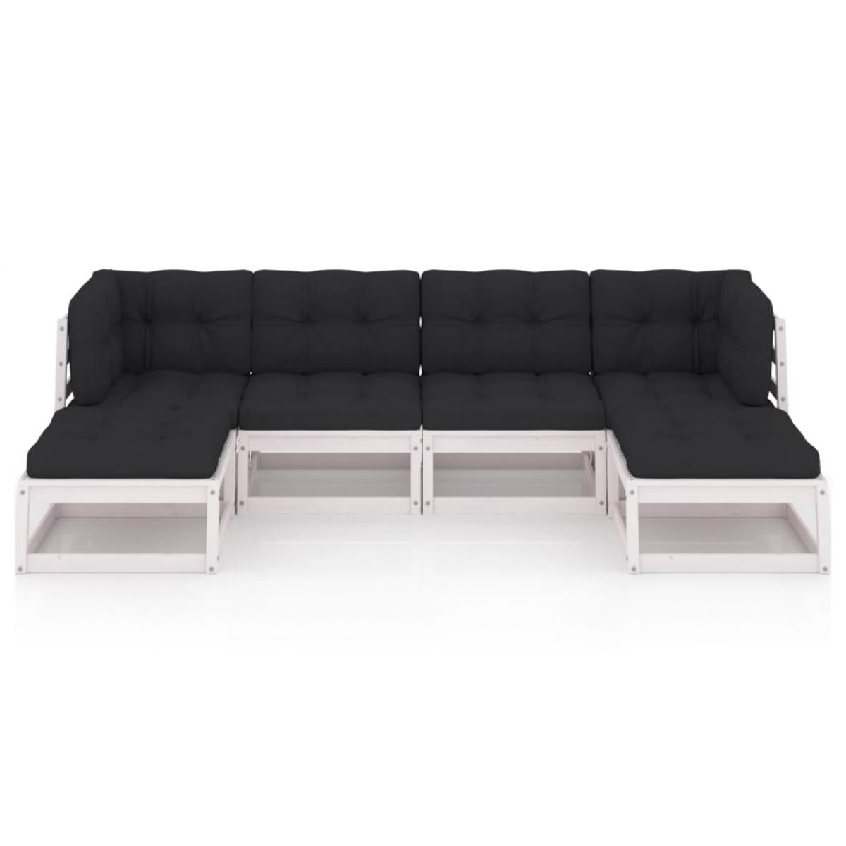 Set muebles jardín 6 pzas con cojines madera maciza pino blanco