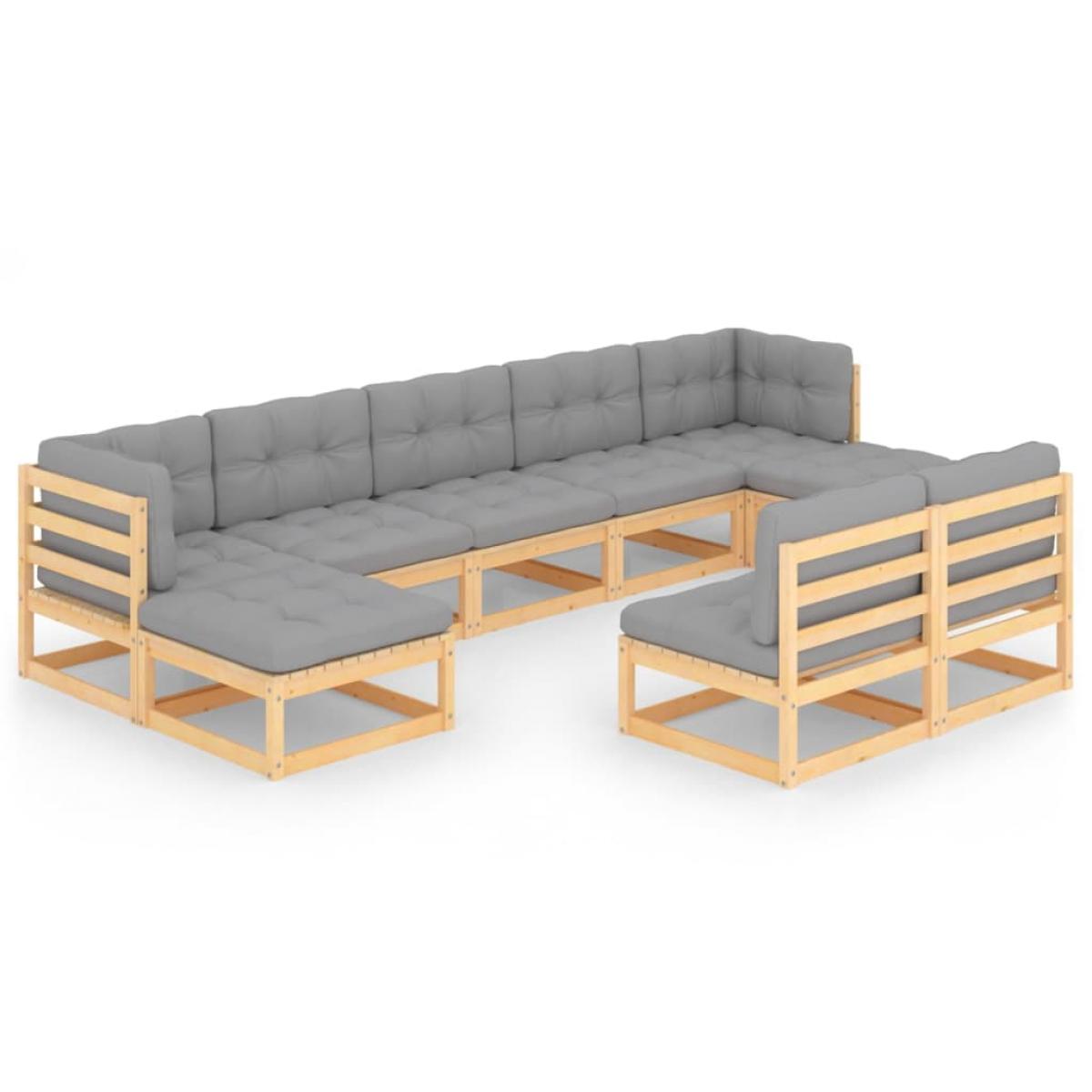 Juego de muebles de jardín 9 pzas y cojines madera maciza pino