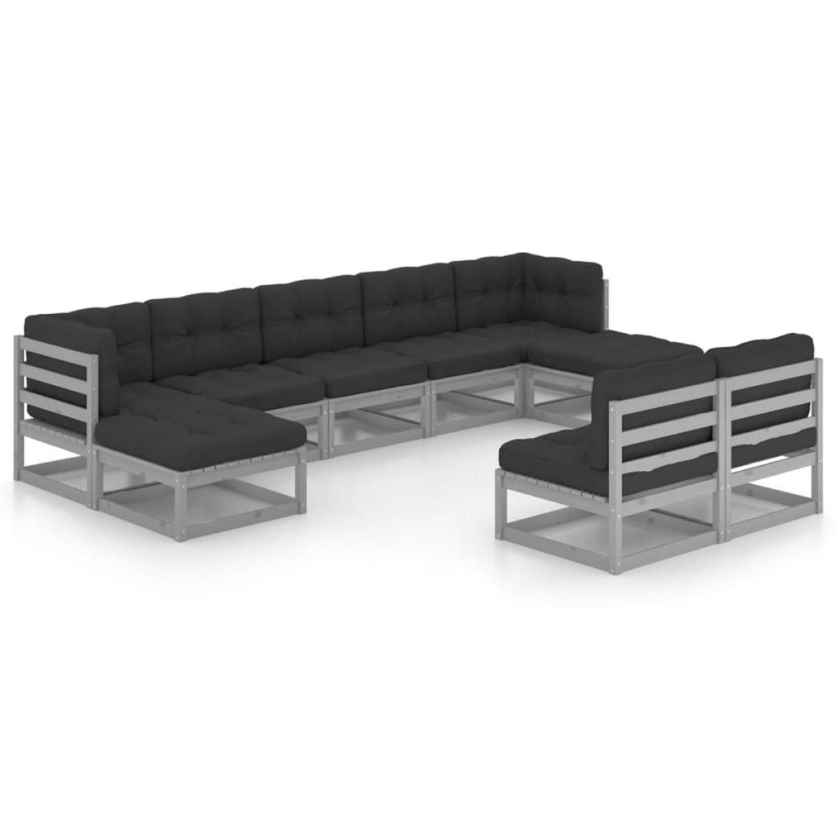 Juego de muebles de jardín 9 pzas y cojines madera maciza pino