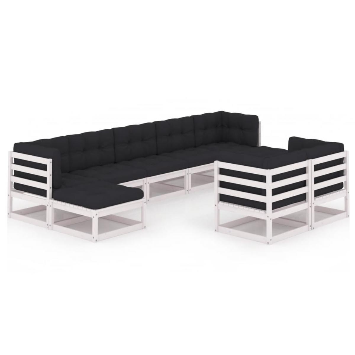 Set de muebles de jardín 9 pzas con cojines madera pino blanco
