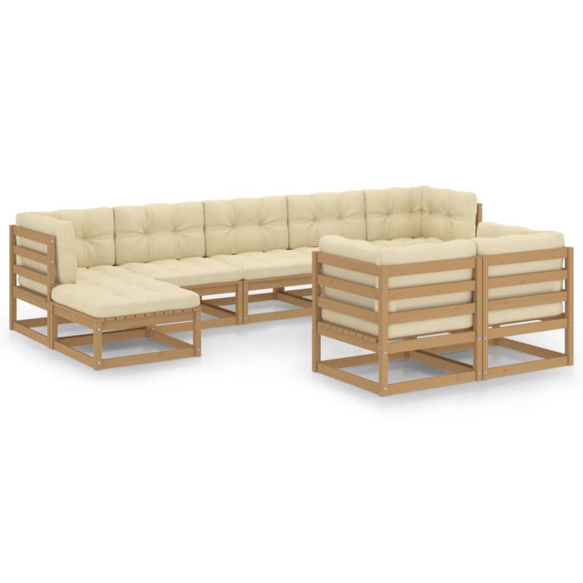 Set de muebles de jardín 9 pzs cojines madera pino marrón miel