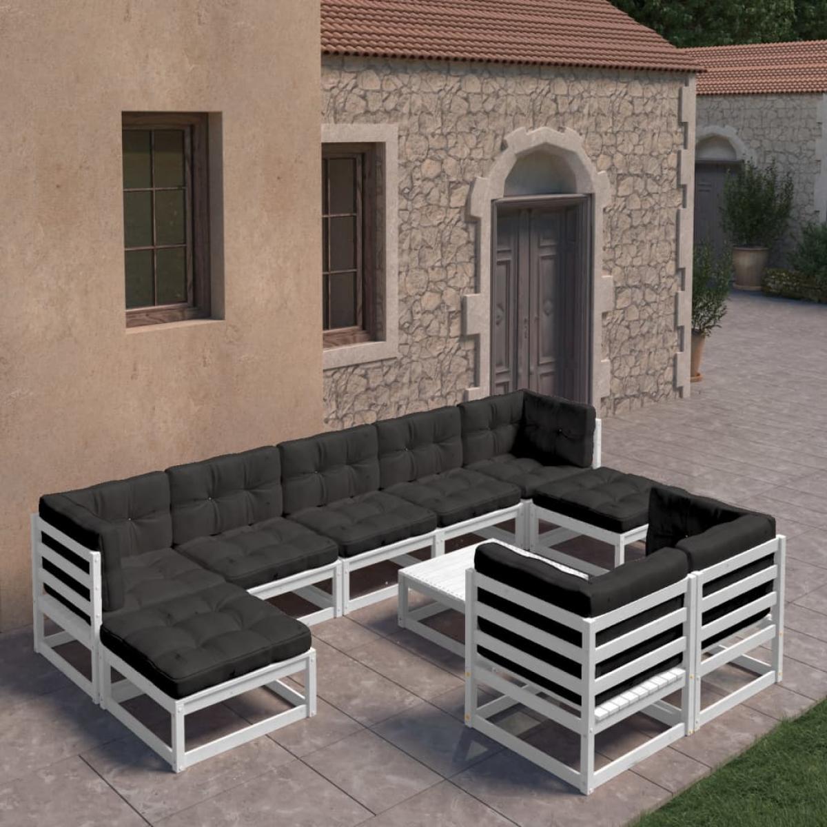 Set de muebles de jardín 10 pzas con cojines madera pino blanco