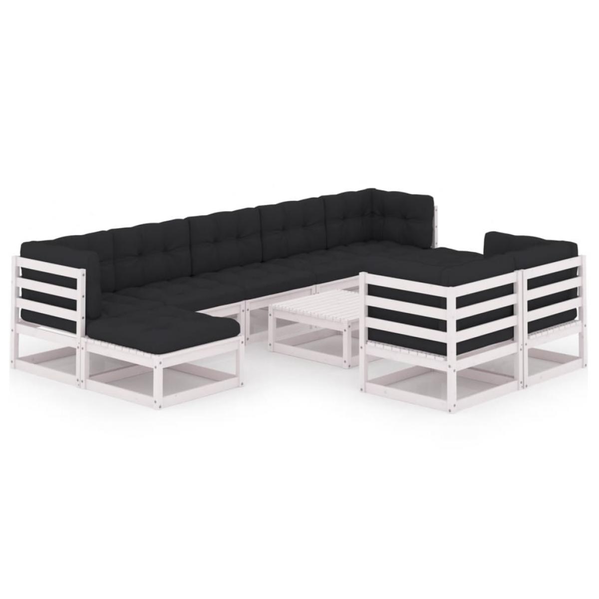 Set de muebles de jardín 10 pzas con cojines madera pino blanco