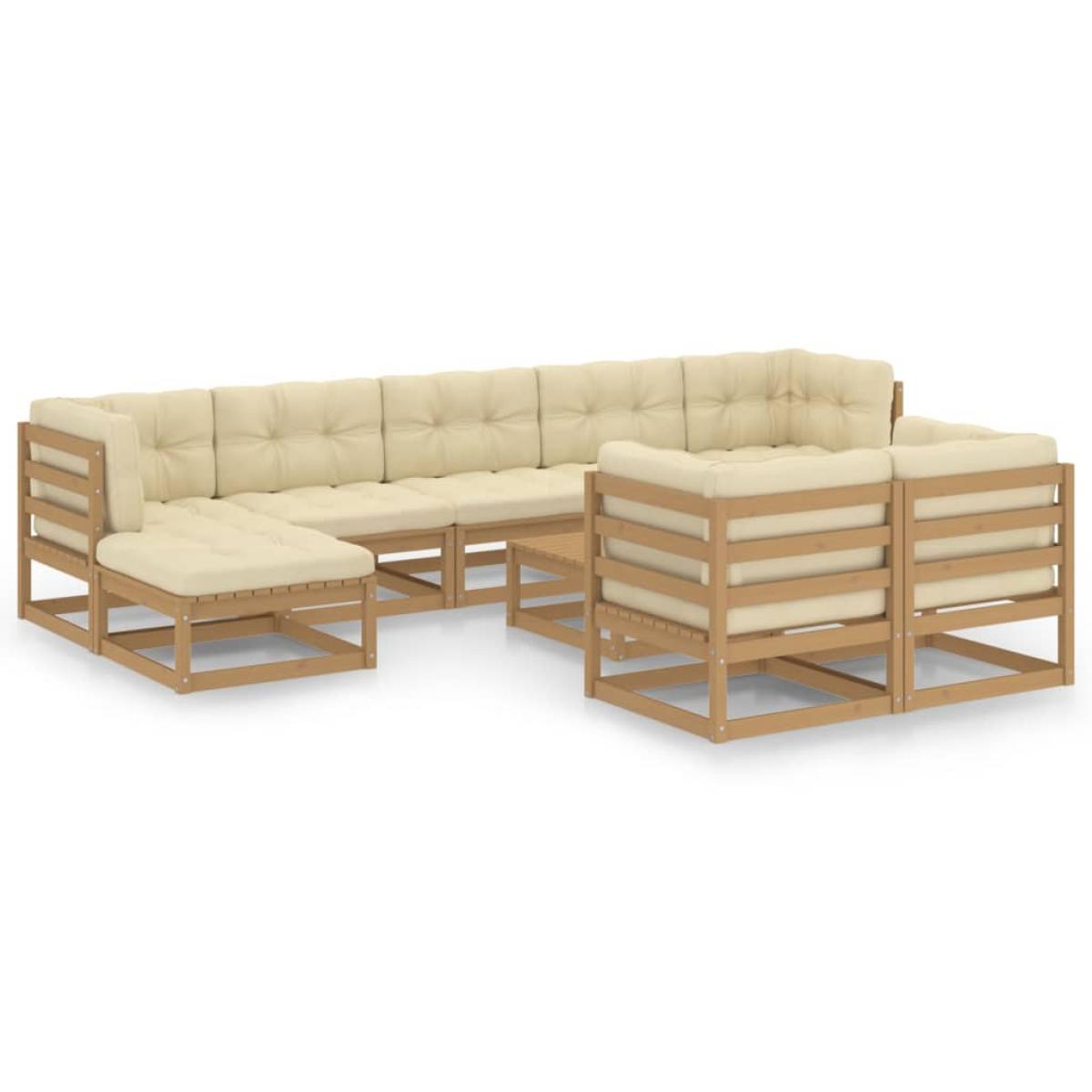 Set de muebles de jardín 10 pzs cojines madera pino marrón miel