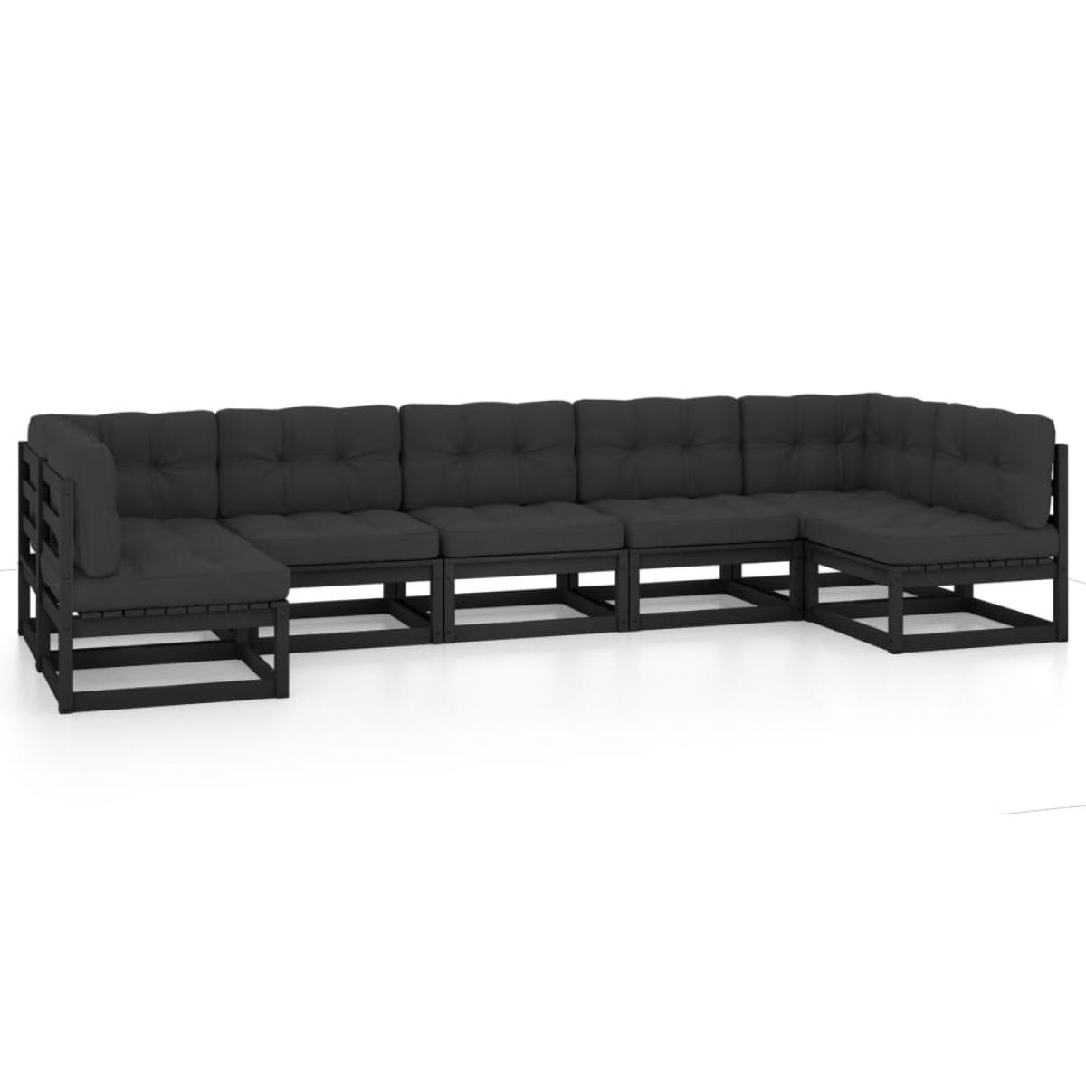 Set de muebles de jardín 7 pzas con cojines madera pino negro