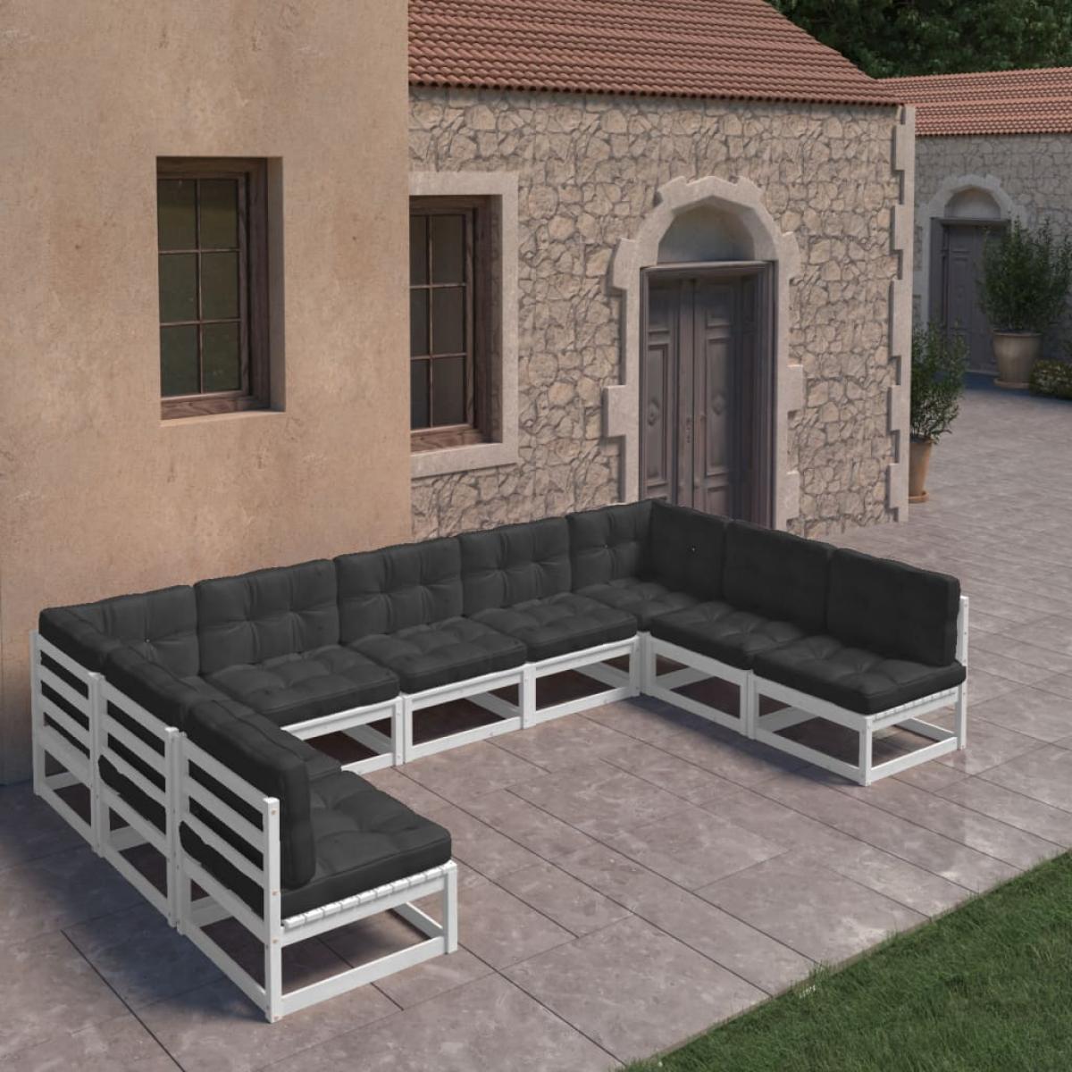 Set de muebles de jardín 9 pzas con cojines madera pino blanco