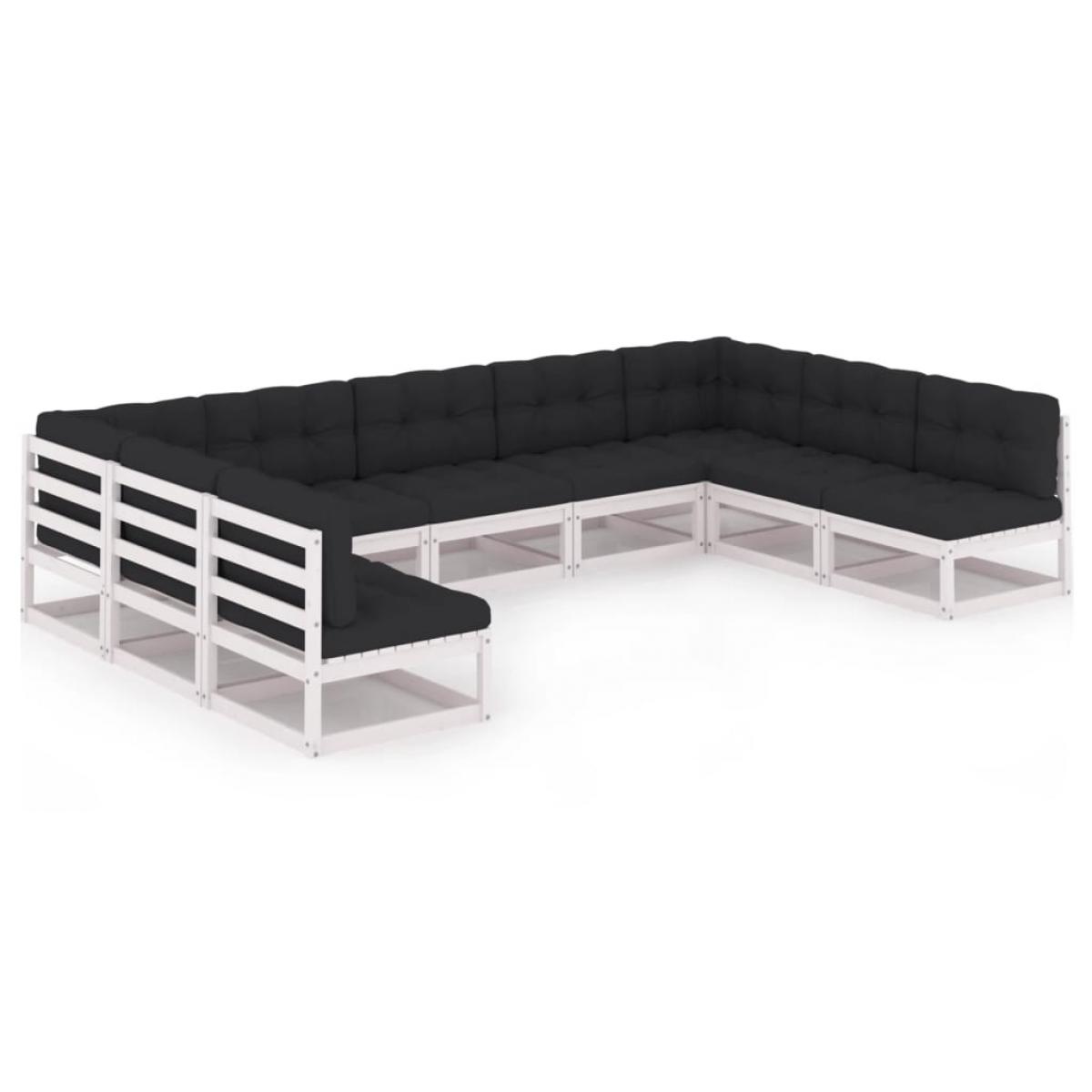 Set de muebles de jardín 9 pzas con cojines madera pino blanco
