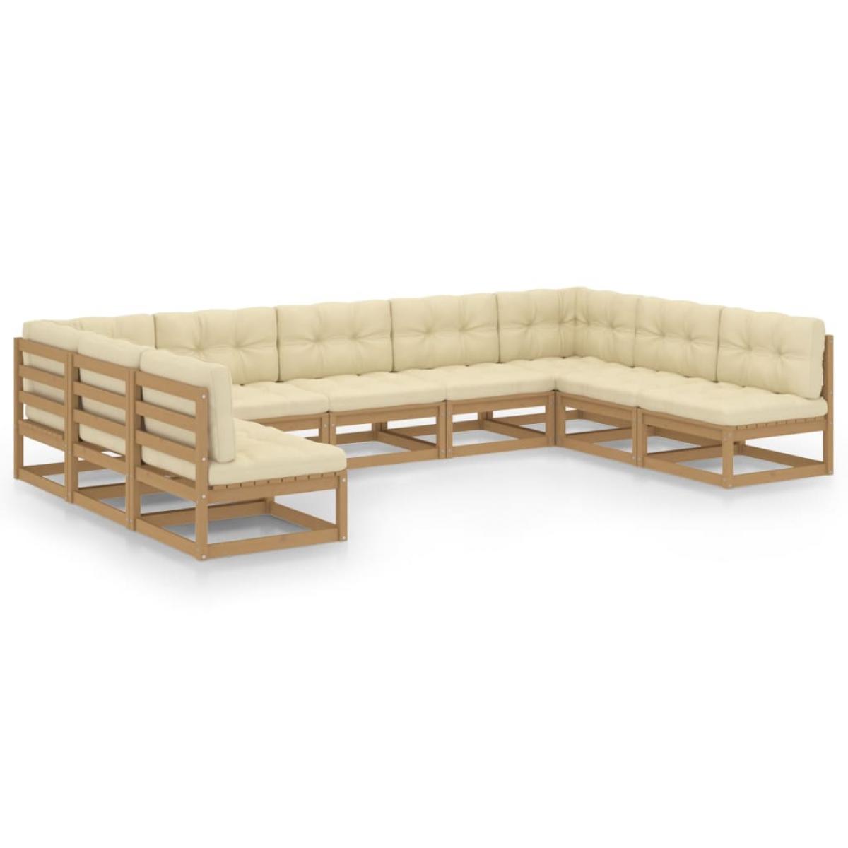 Set de muebles de jardín 9 pzs cojines madera pino marrón miel