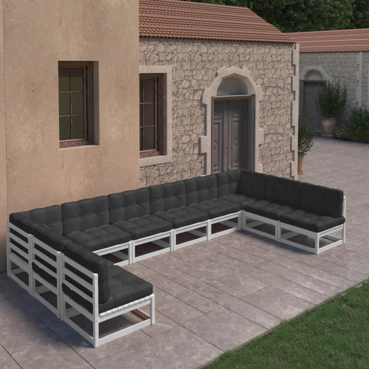 Set de muebles de jardín 10 pzas con cojines madera pino blanco