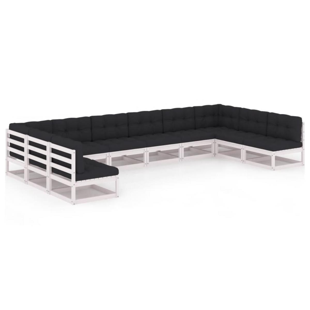 Set de muebles de jardín 10 pzas con cojines madera pino blanco