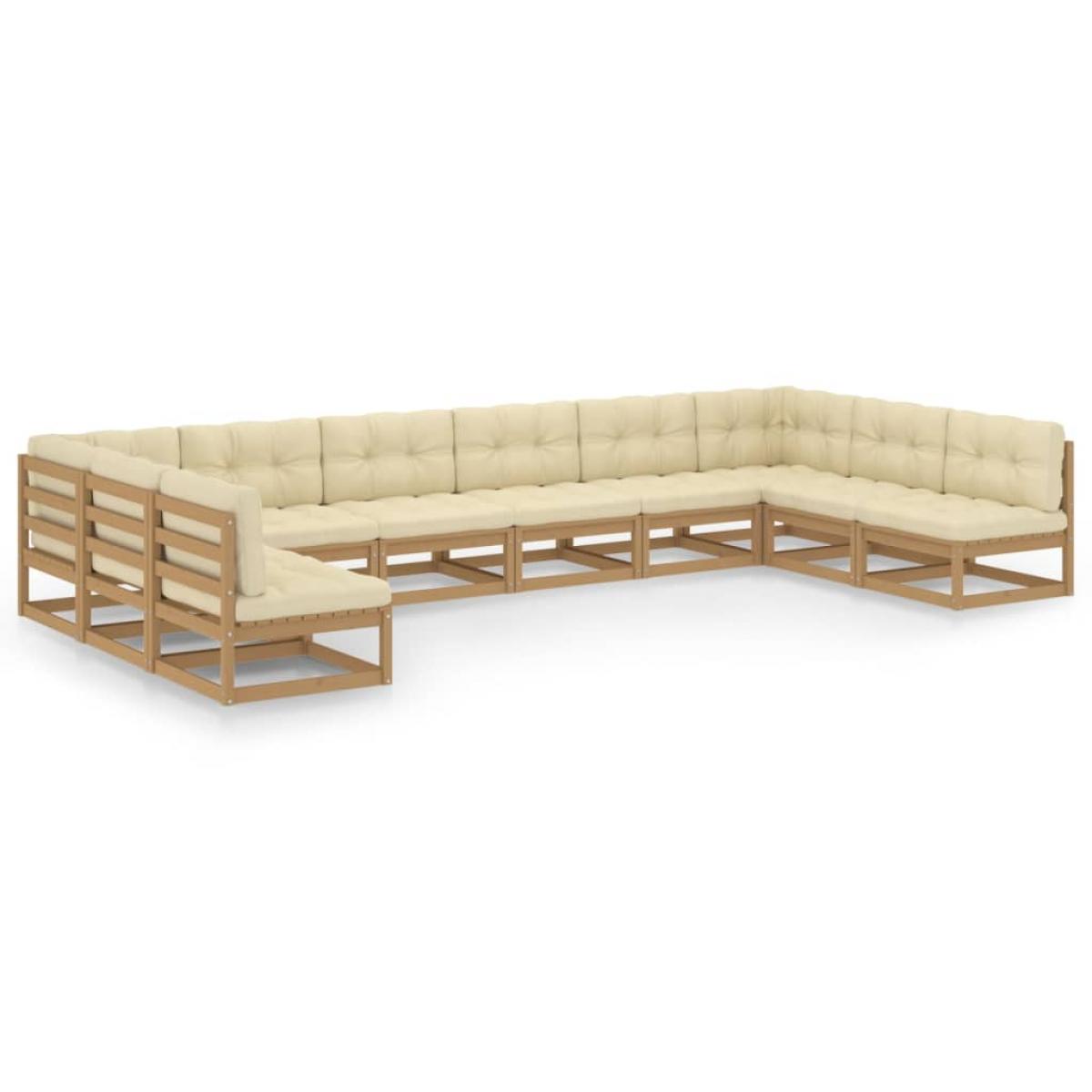 Set de muebles de jardín 10 pzs cojines madera pino marrón miel