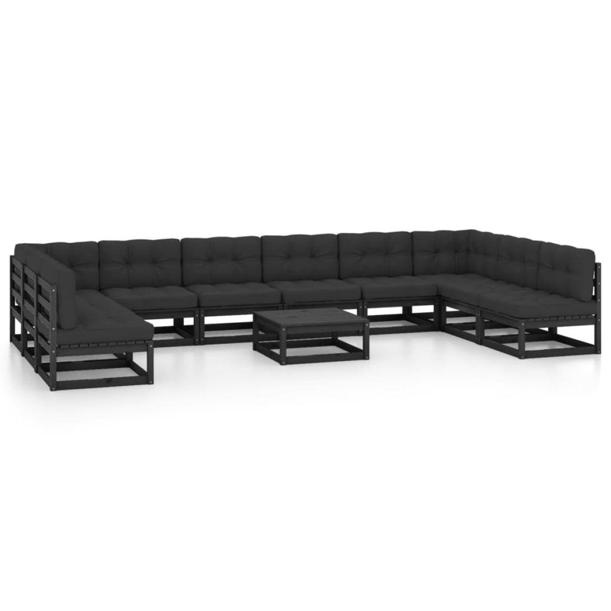 Set de muebles de jardín 11 pzas con cojines madera pino negro