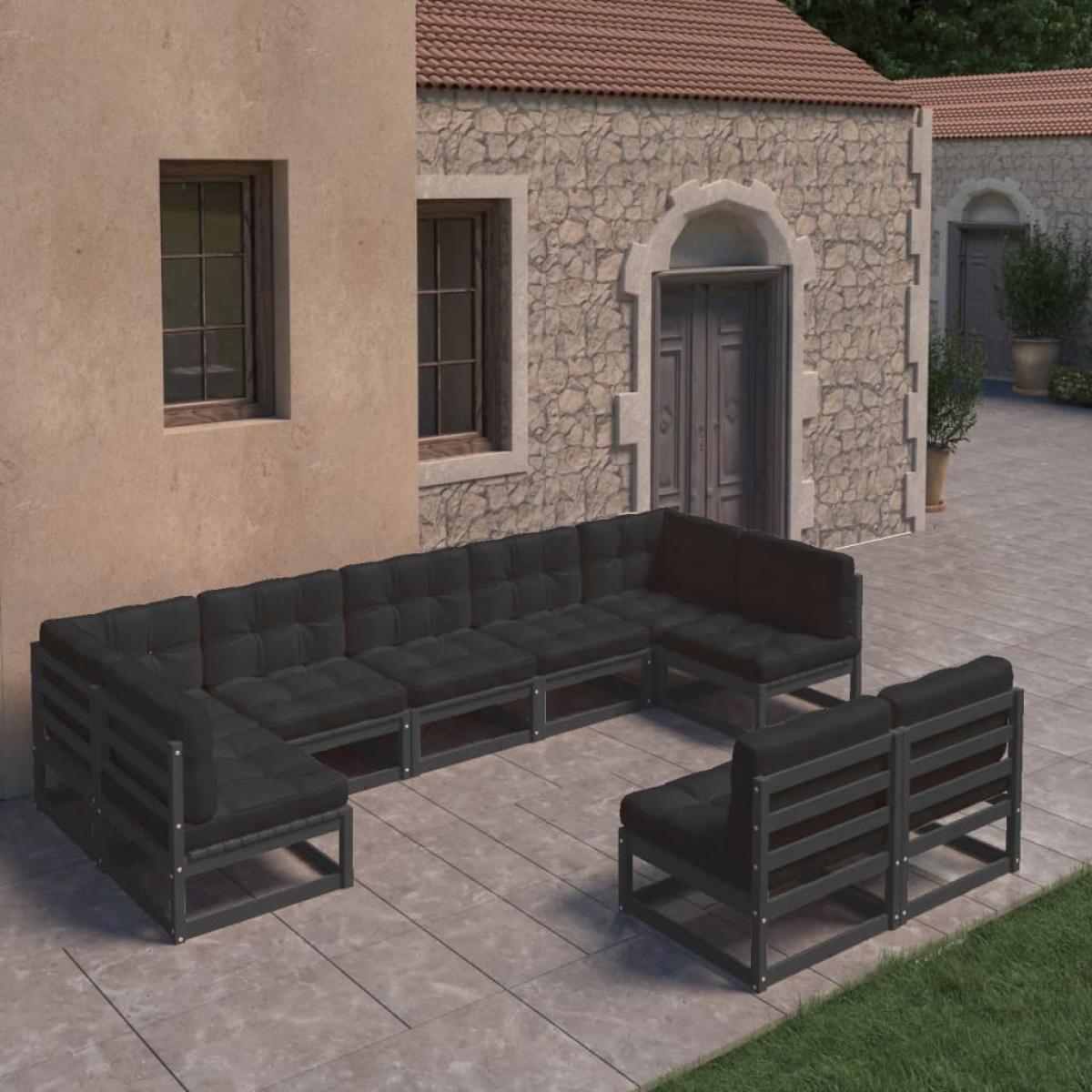 Set de muebles de jardín 9 pzas con cojines madera pino negro