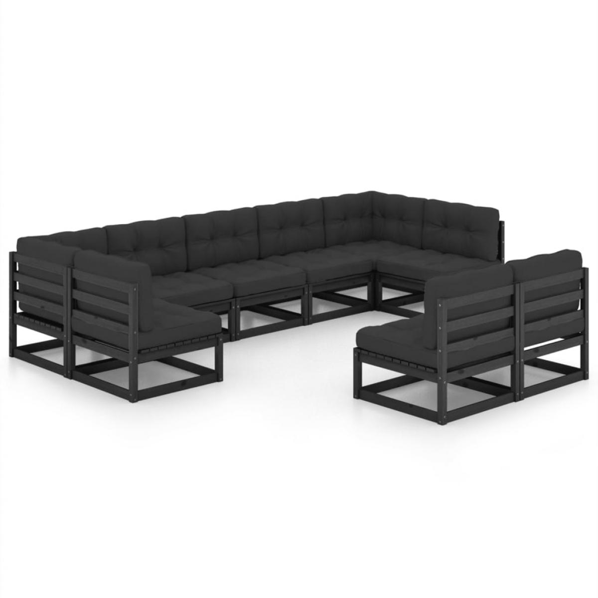 Set de muebles de jardín 9 pzas con cojines madera pino negro