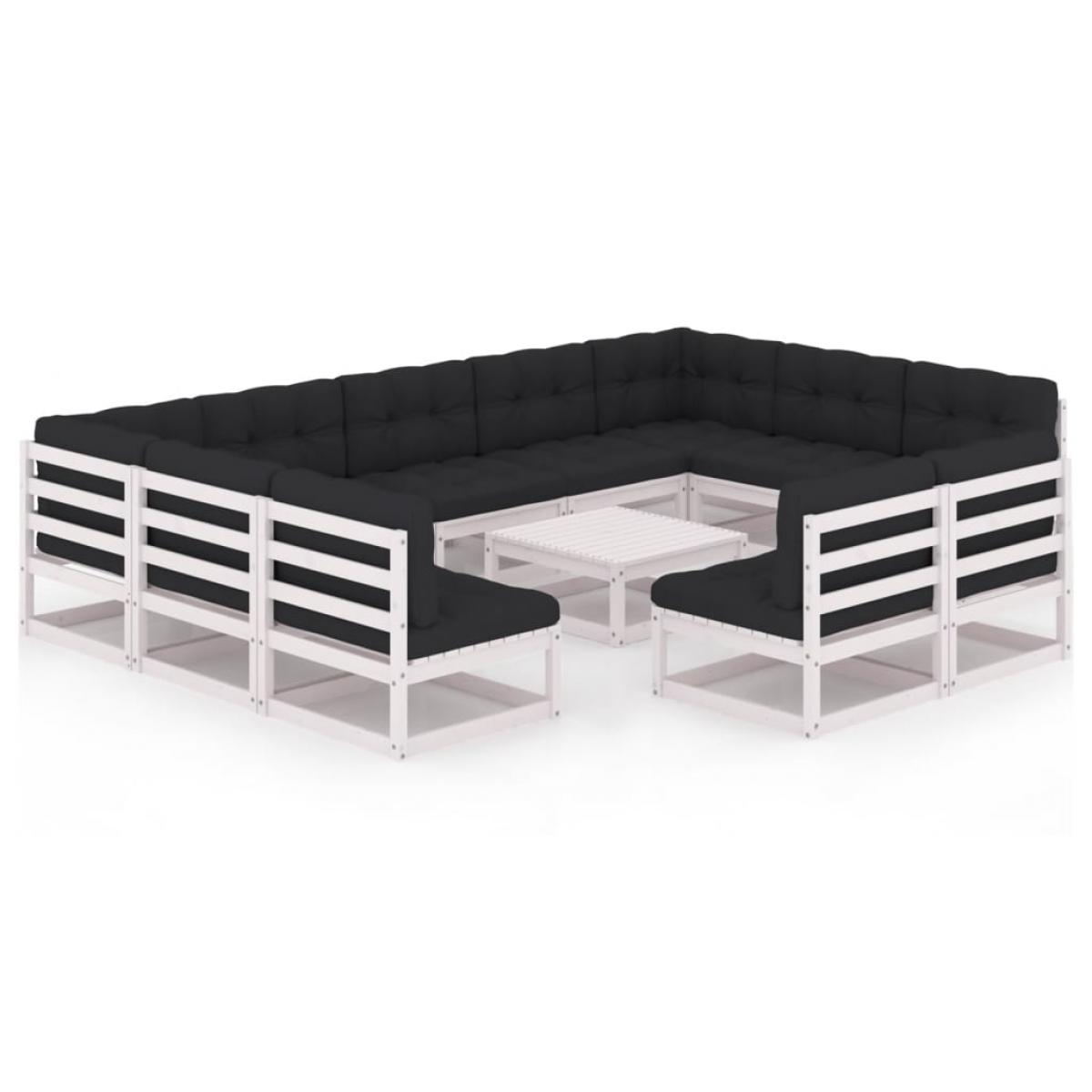 Set de muebles de jardín 12 pzas con cojines madera pino blanco