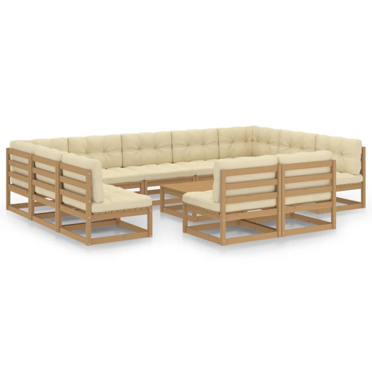 Set de muebles de jardín 12 pzs cojines madera pino marrón miel