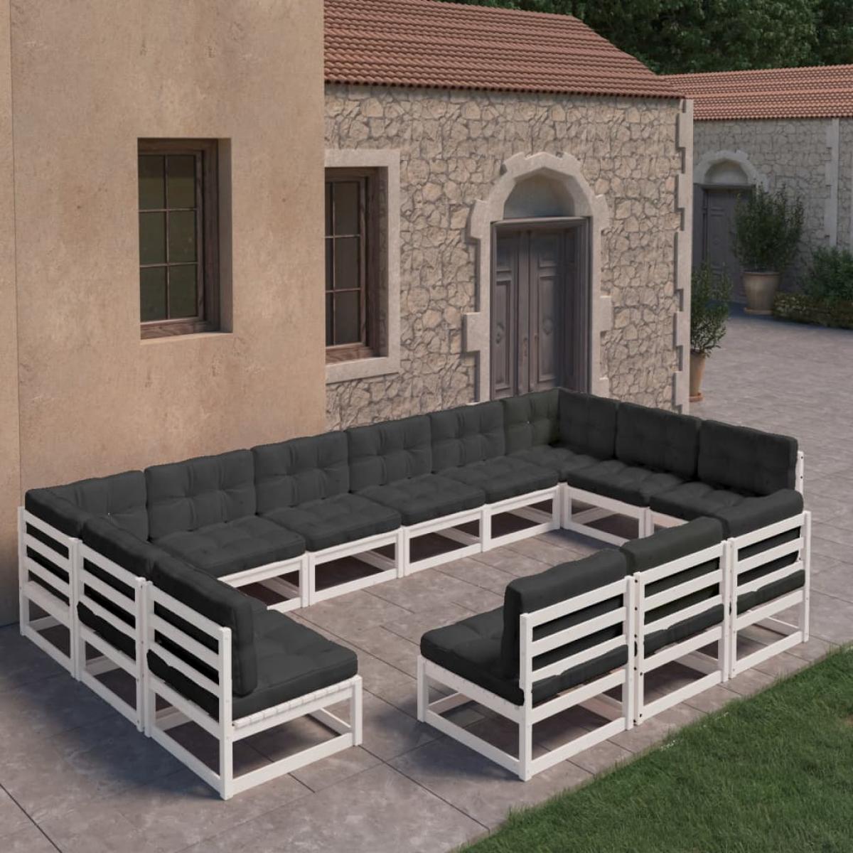 Set de muebles de jardín 13 pzas con cojines madera pino blanco