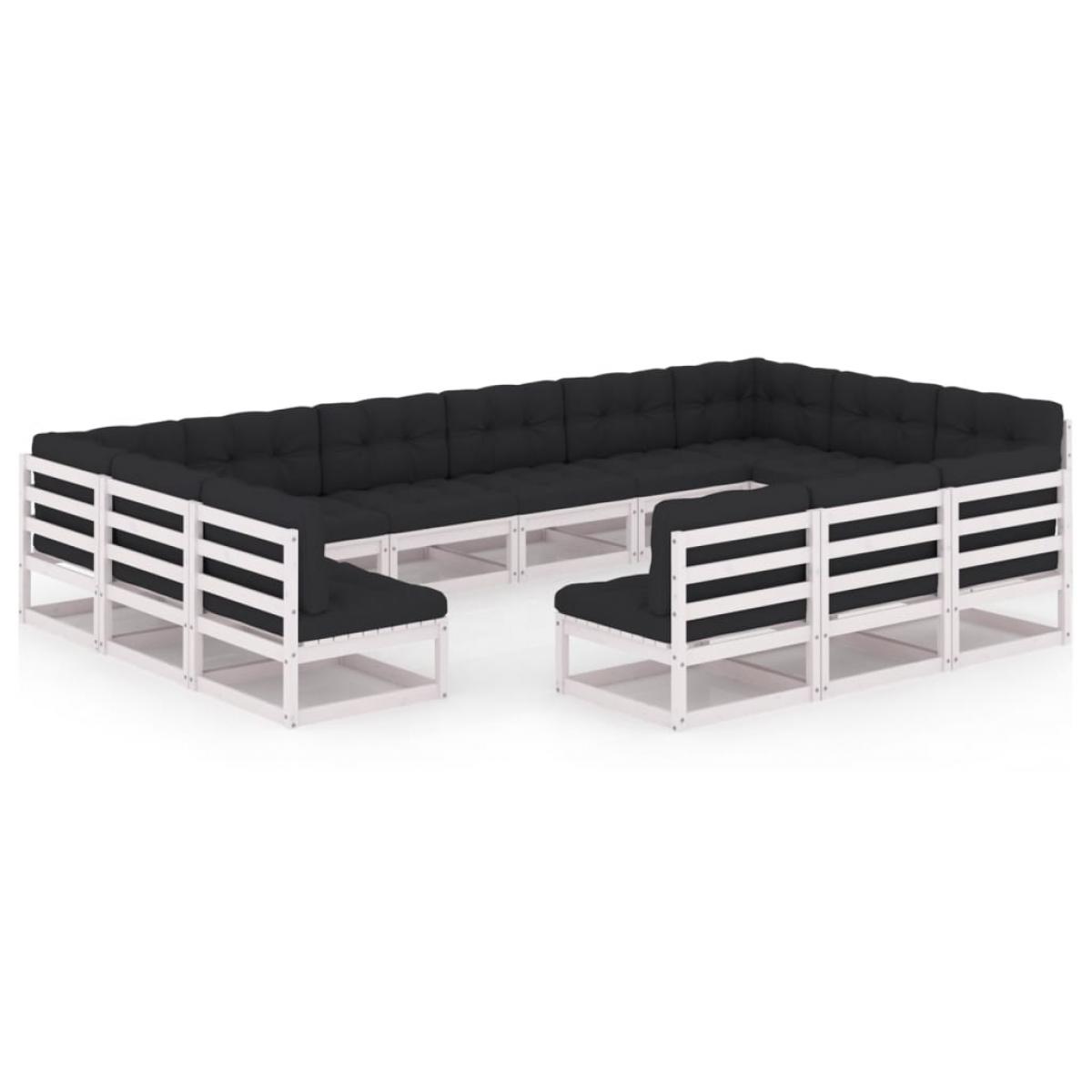 Set de muebles de jardín 13 pzas con cojines madera pino blanco