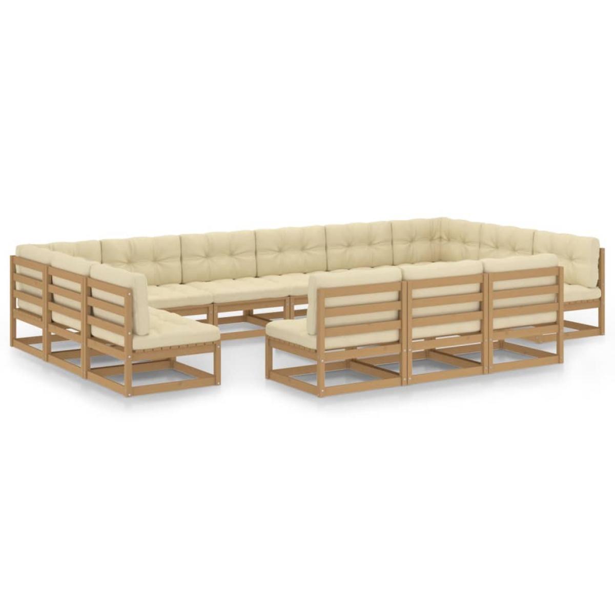 Set de muebles de jardín 13 pzs cojines madera pino marrón miel
