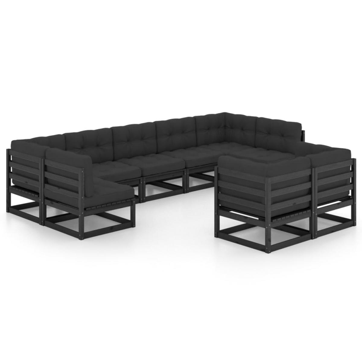 Set de muebles de jardín 9 pzas con cojines madera pino negro