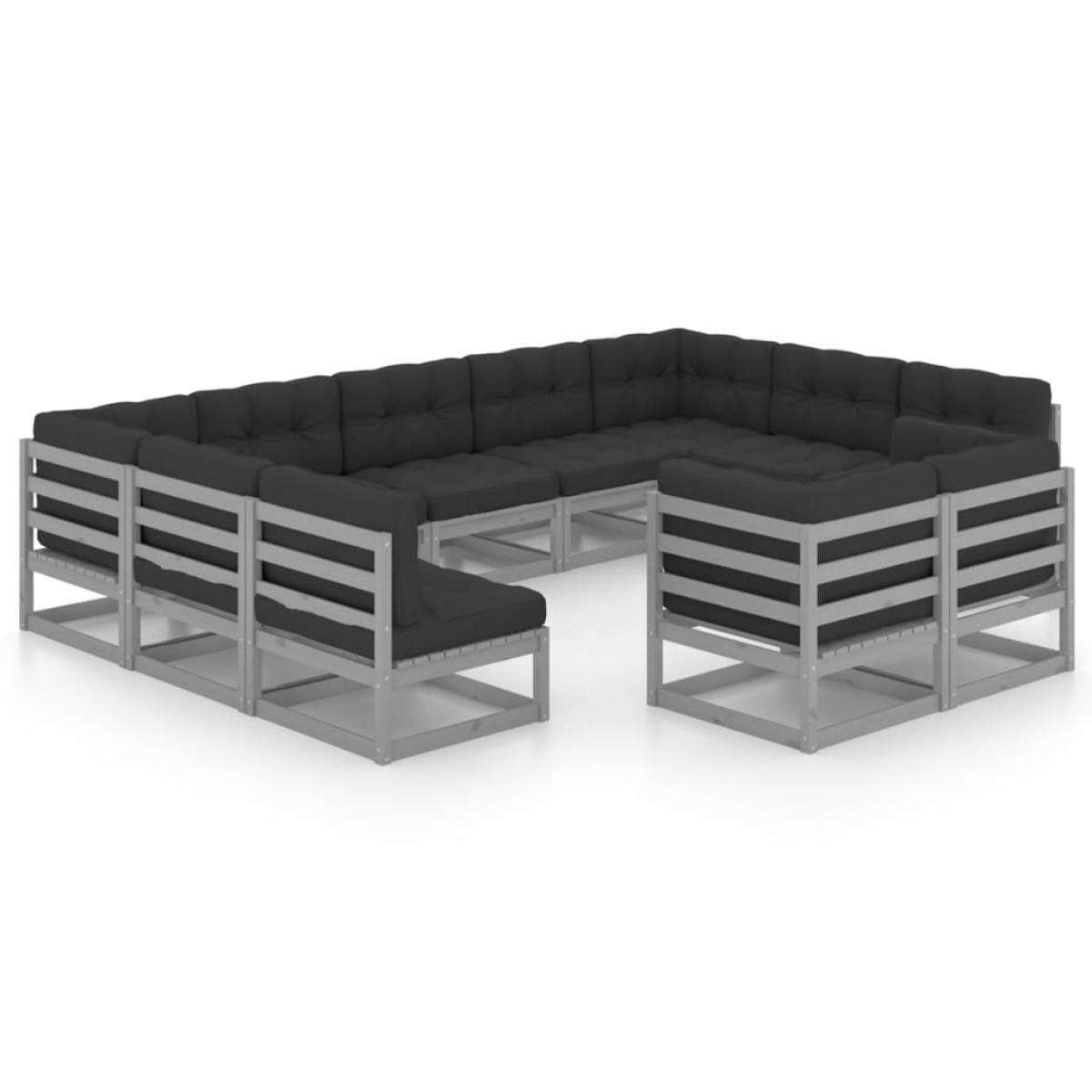 Set de muebles de jardín 11 pzas con cojines madera pino gris
