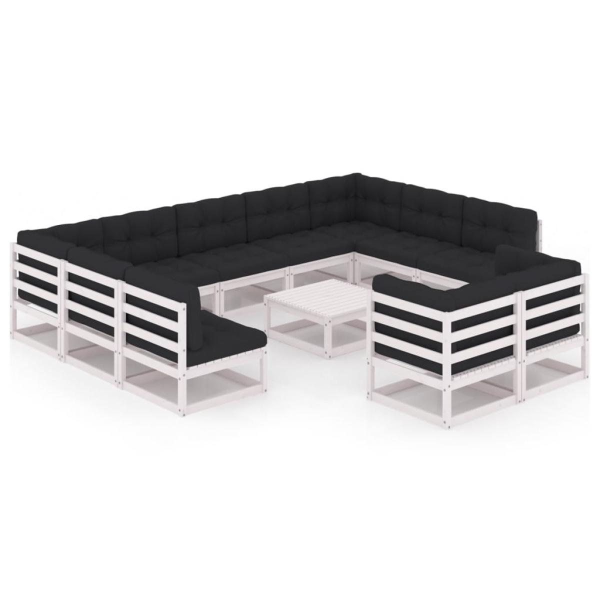 Set de muebles de jardín 12 pzas con cojines madera pino blanco