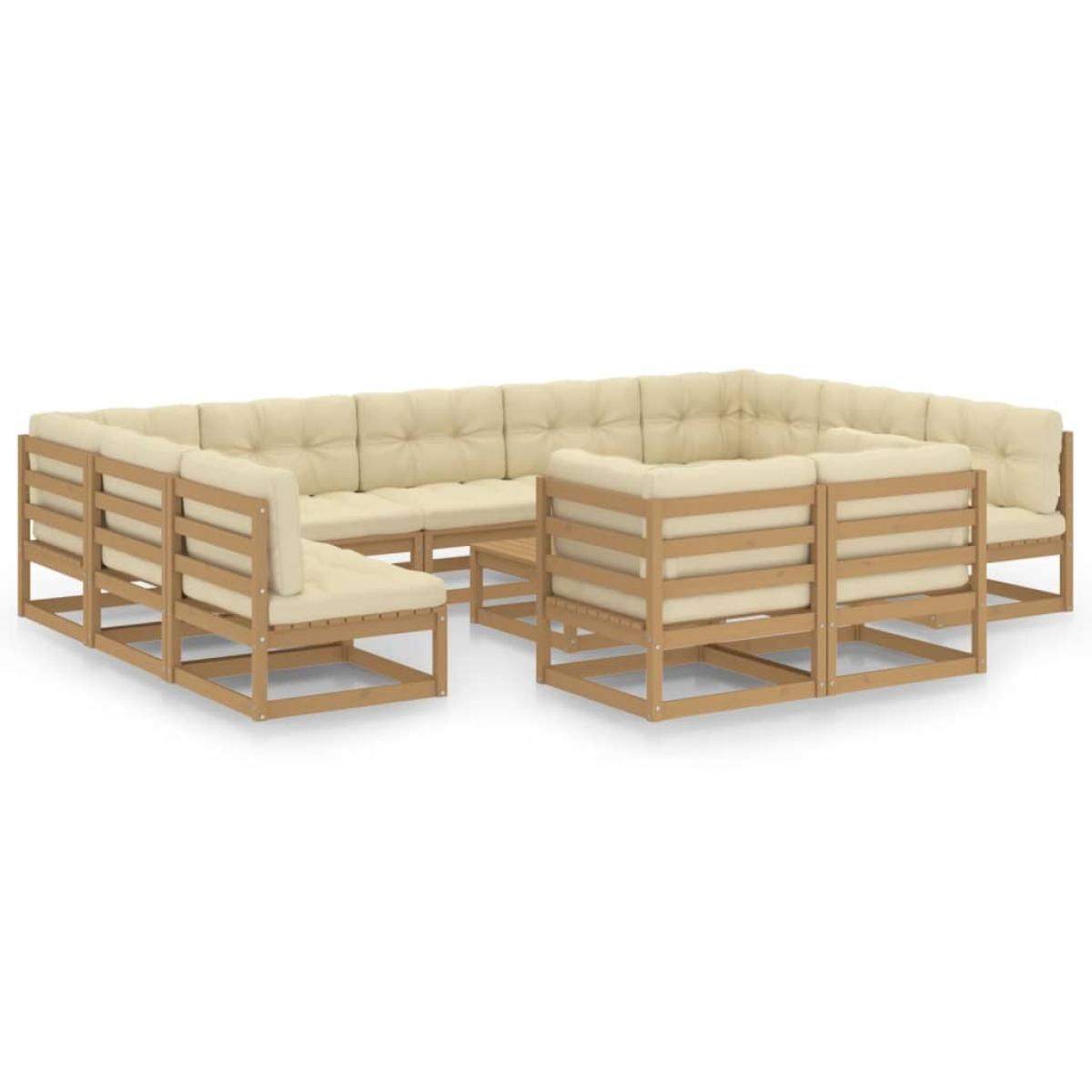 Set de muebles de jardín 12 pzs cojines madera pino marrón miel