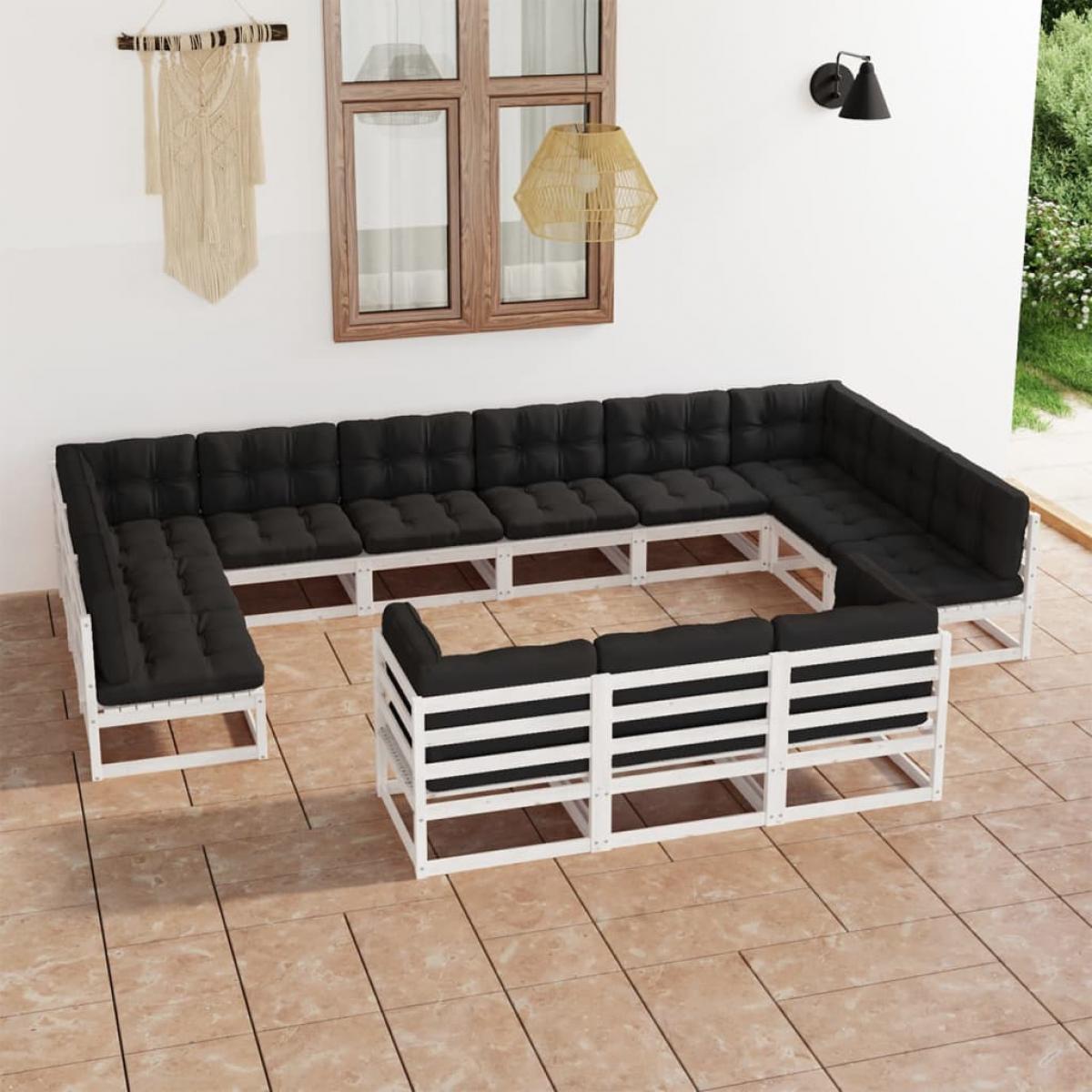 Set de muebles de jardín 13 pzas con cojines madera pino blanco