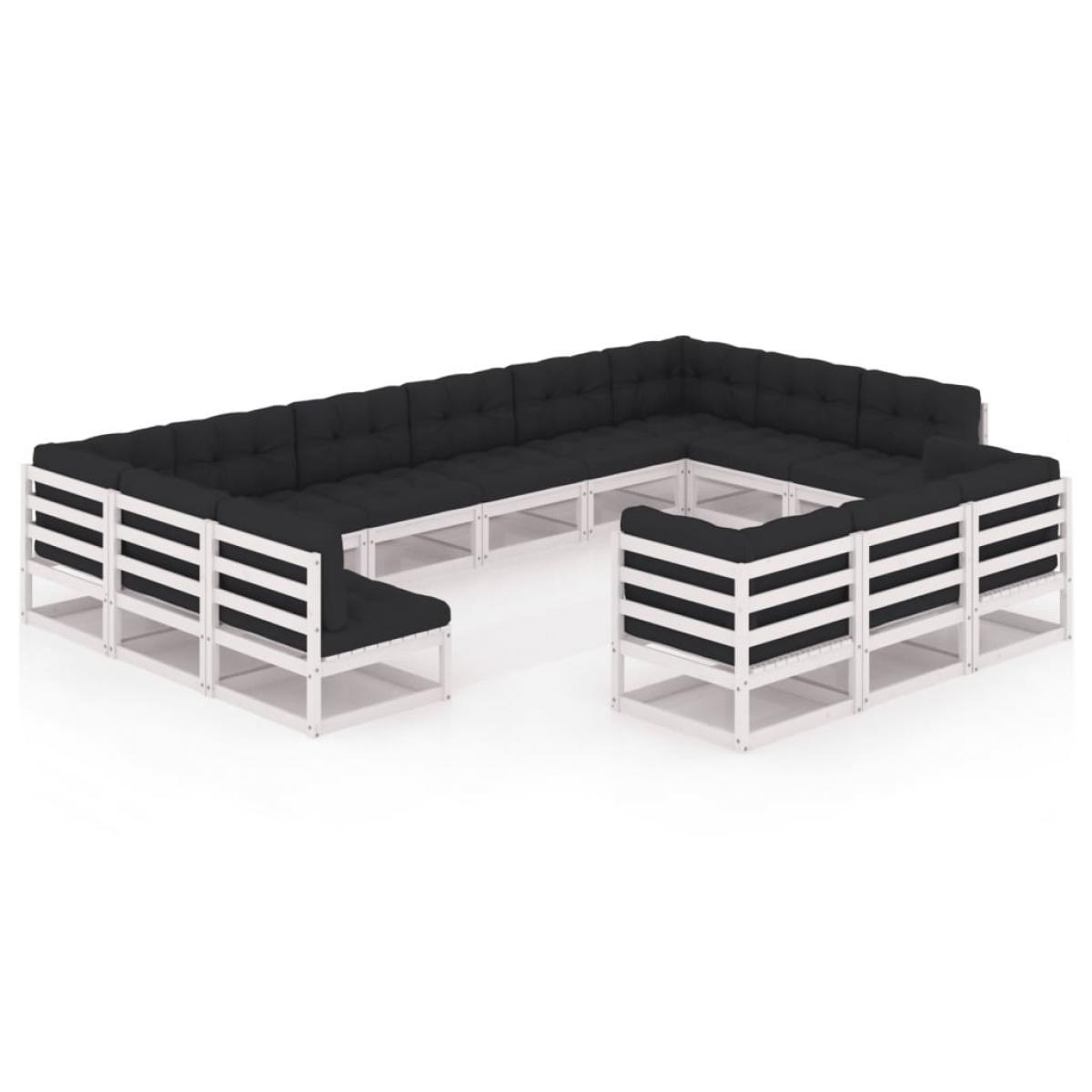 Set de muebles de jardín 13 pzas con cojines madera pino blanco