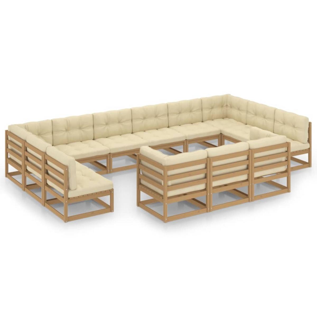 Set de muebles de jardín 13 pzs cojines madera pino marrón miel