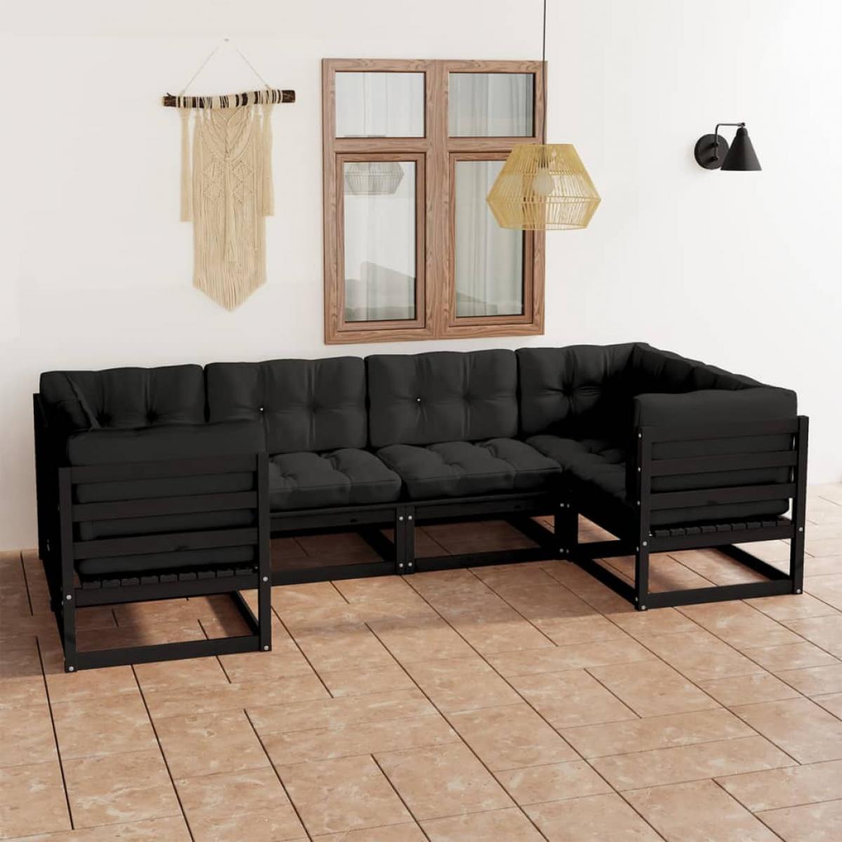 Set de muebles de jardín 6 pzas con cojines madera pino negro