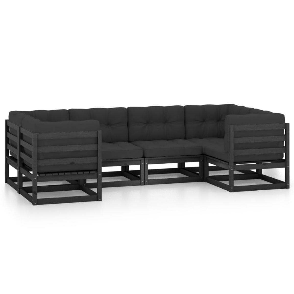 Set de muebles de jardín 6 pzas con cojines madera pino negro