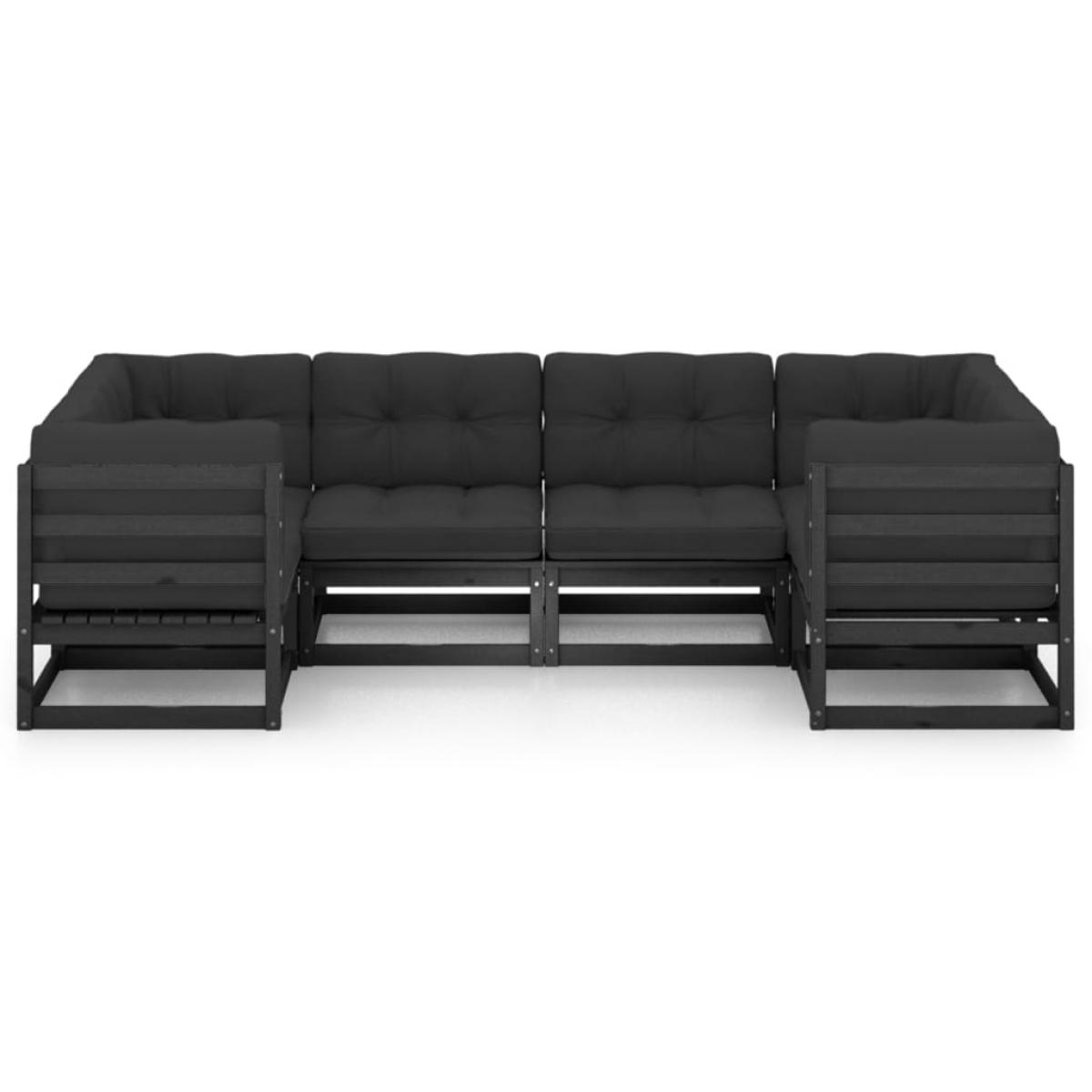 Set de muebles de jardín 6 pzas con cojines madera pino negro