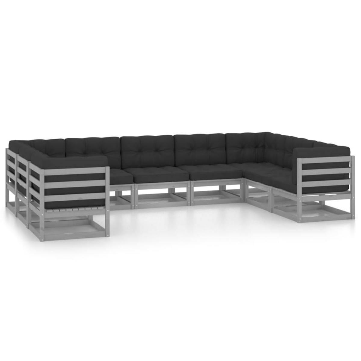 Set de muebles de jardín 9 pzas con cojines madera pino gris