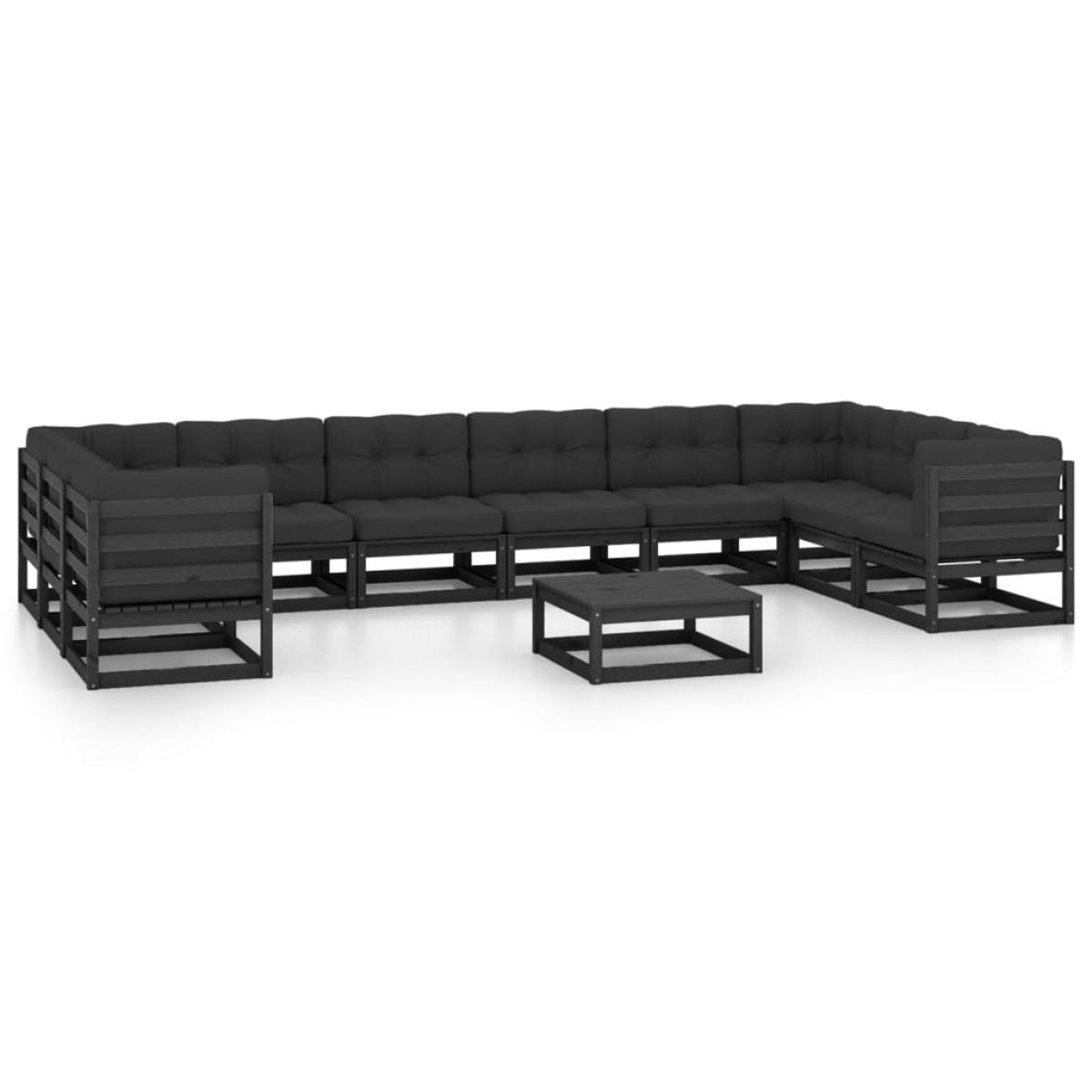 Set de muebles de jardín 11 pzas con cojines madera pino negro