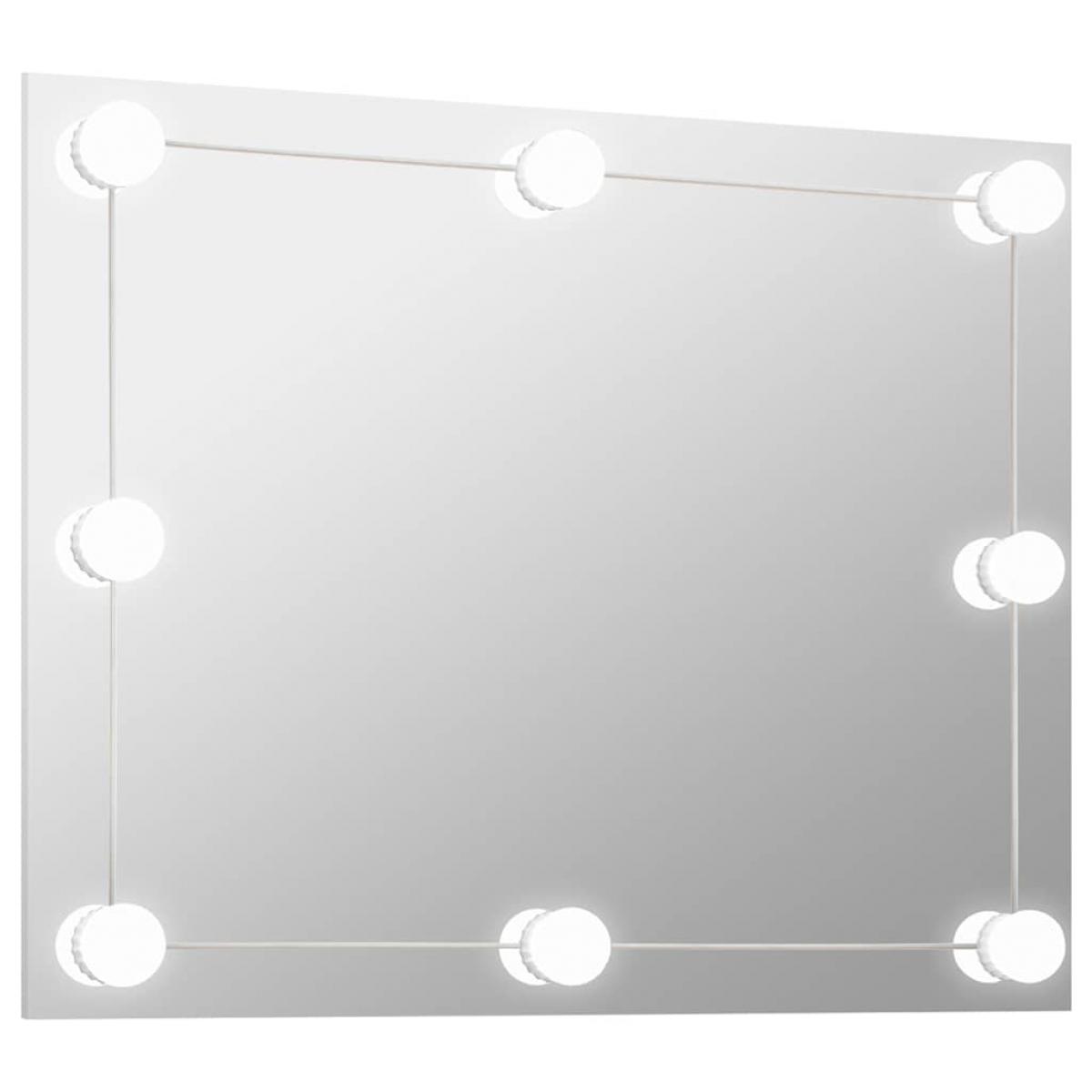 Espejo de pared sin marco con luces LED rectangular de vidrio