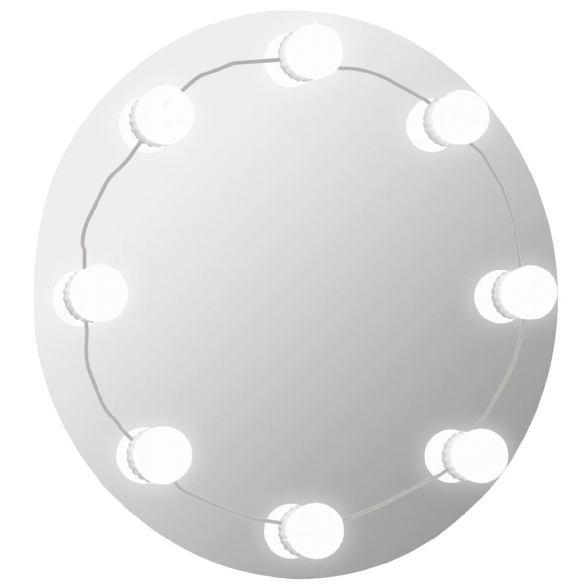 Espejo de pared sin marco con luces LED redondo de vidrio
