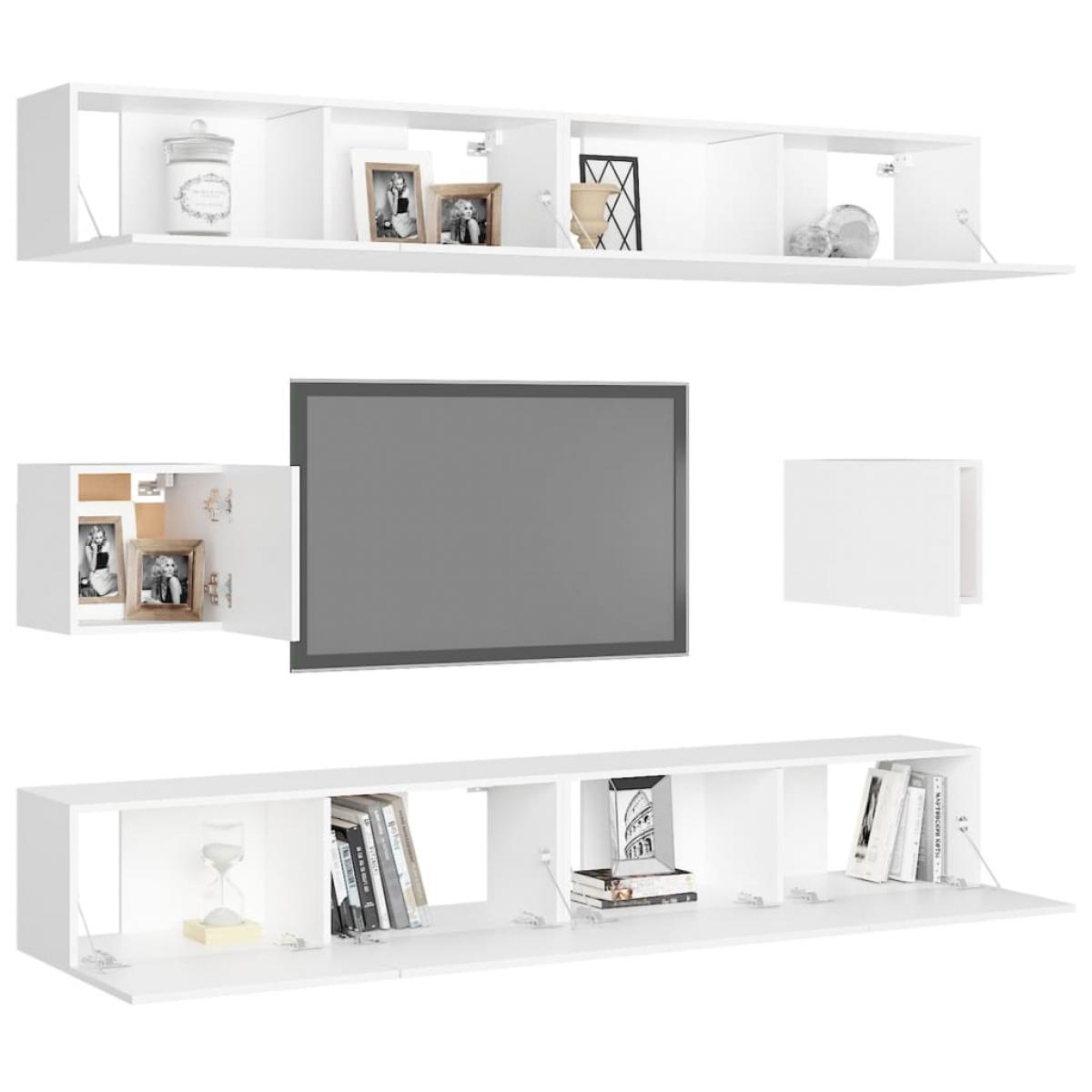 Set de muebles de salón TV 6 piezas madera de ingeniería blanco