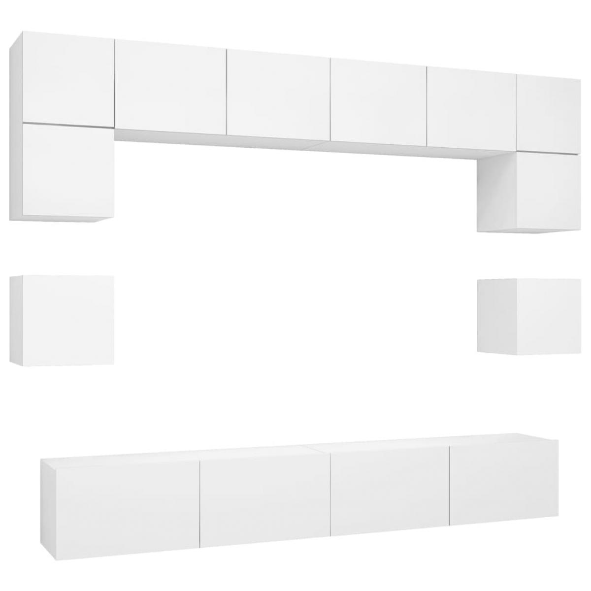 Set de muebles de salón TV 8 piezas madera de ingeniería blanco