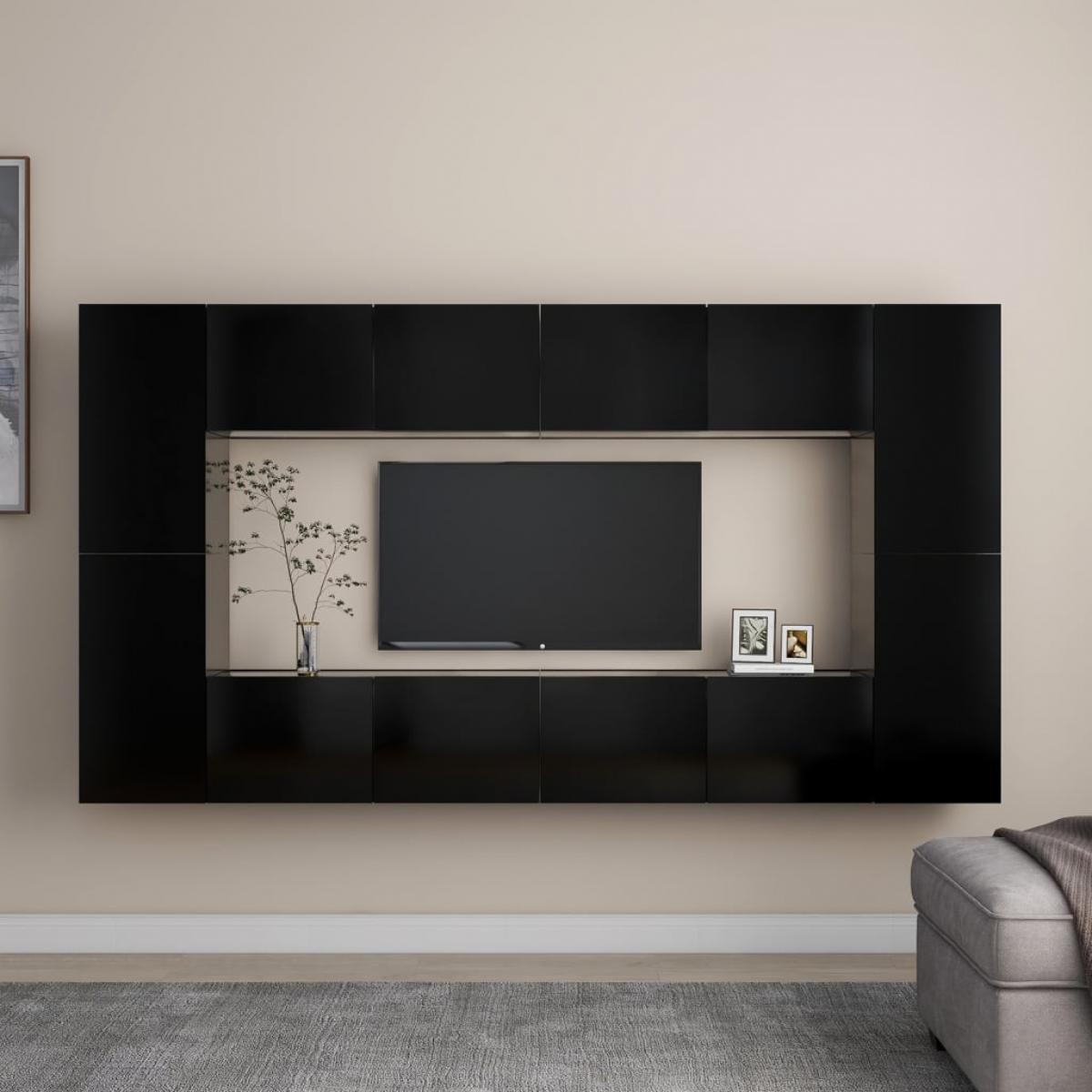 Set de muebles de salón TV 8 piezas madera ingeniería negro