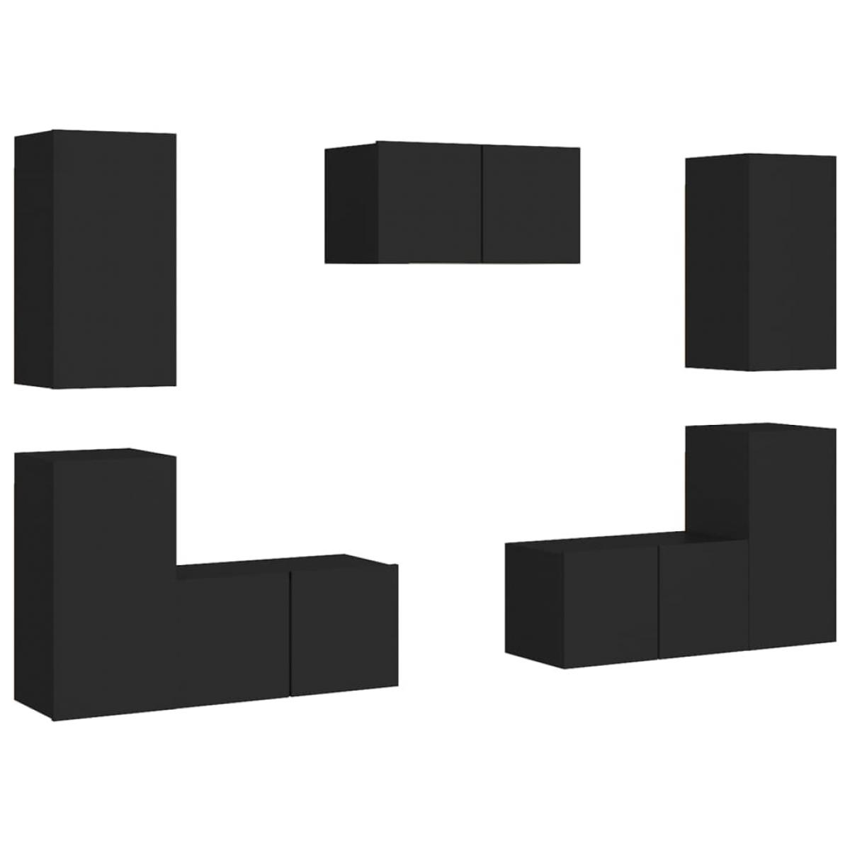 Set de muebles de salón TV 7 pzas madera de ingeniería negro