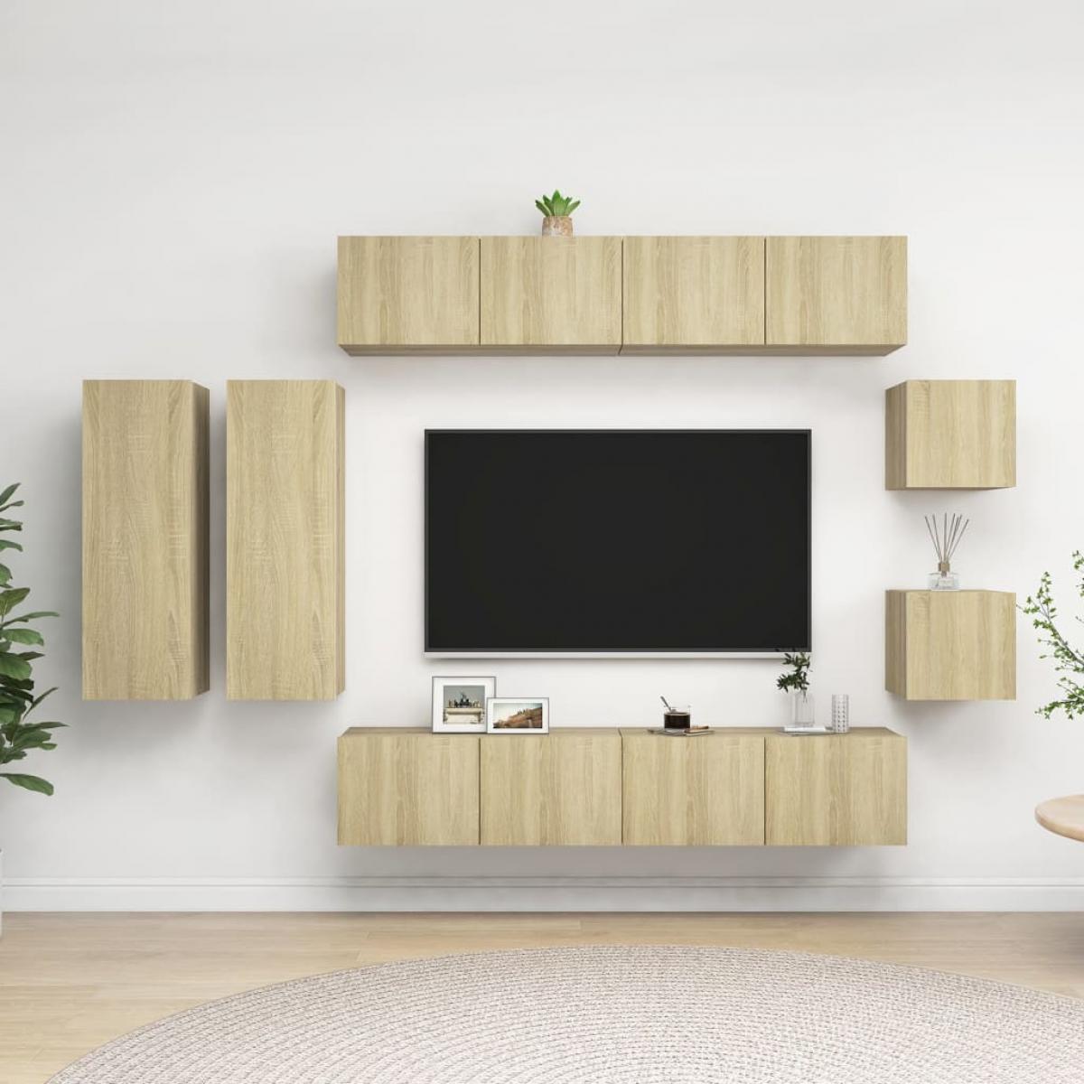 Set de muebles salón TV 8 pzas madera ingeniería roble Sonoma