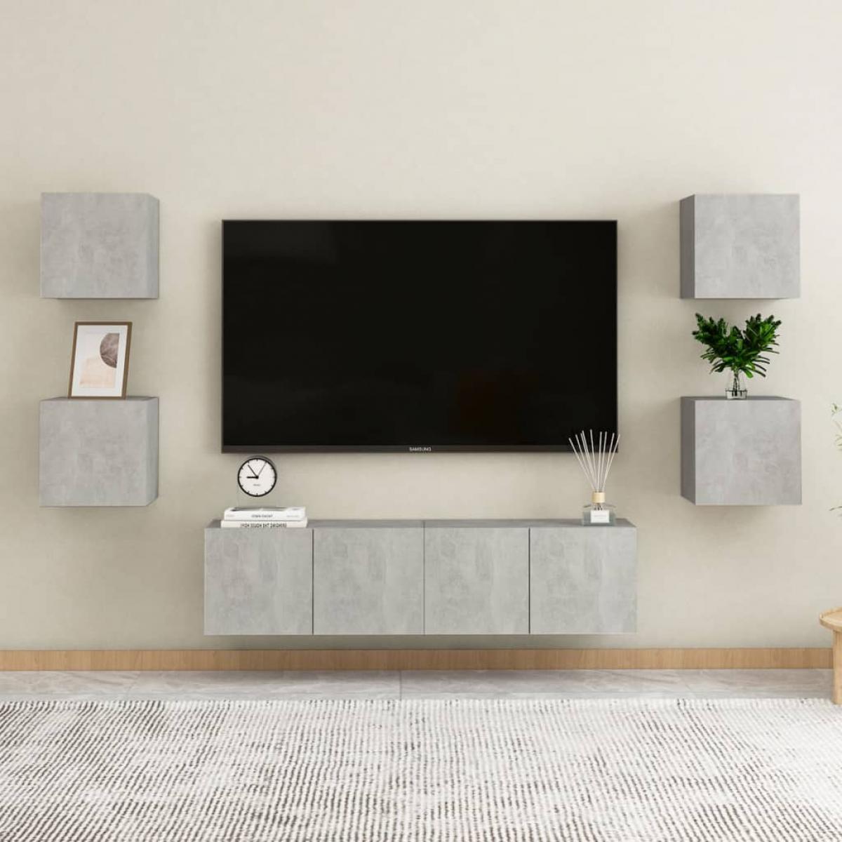 Juego de mueble para TV de 6 piezas aglomerado gris hormigón 
