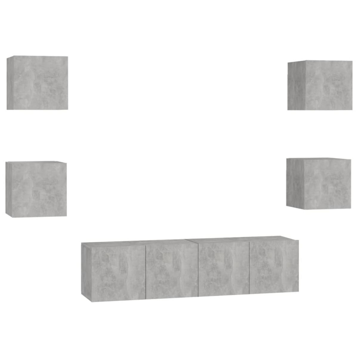 Juego de mueble para TV de 6 piezas aglomerado gris hormigón 