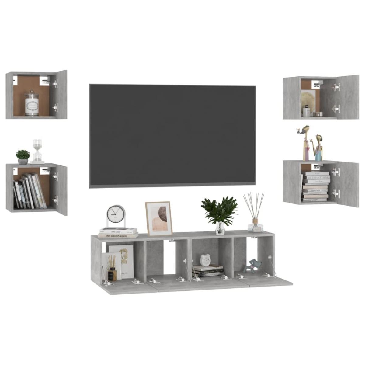 Juego de mueble para TV de 6 piezas aglomerado gris hormigón 