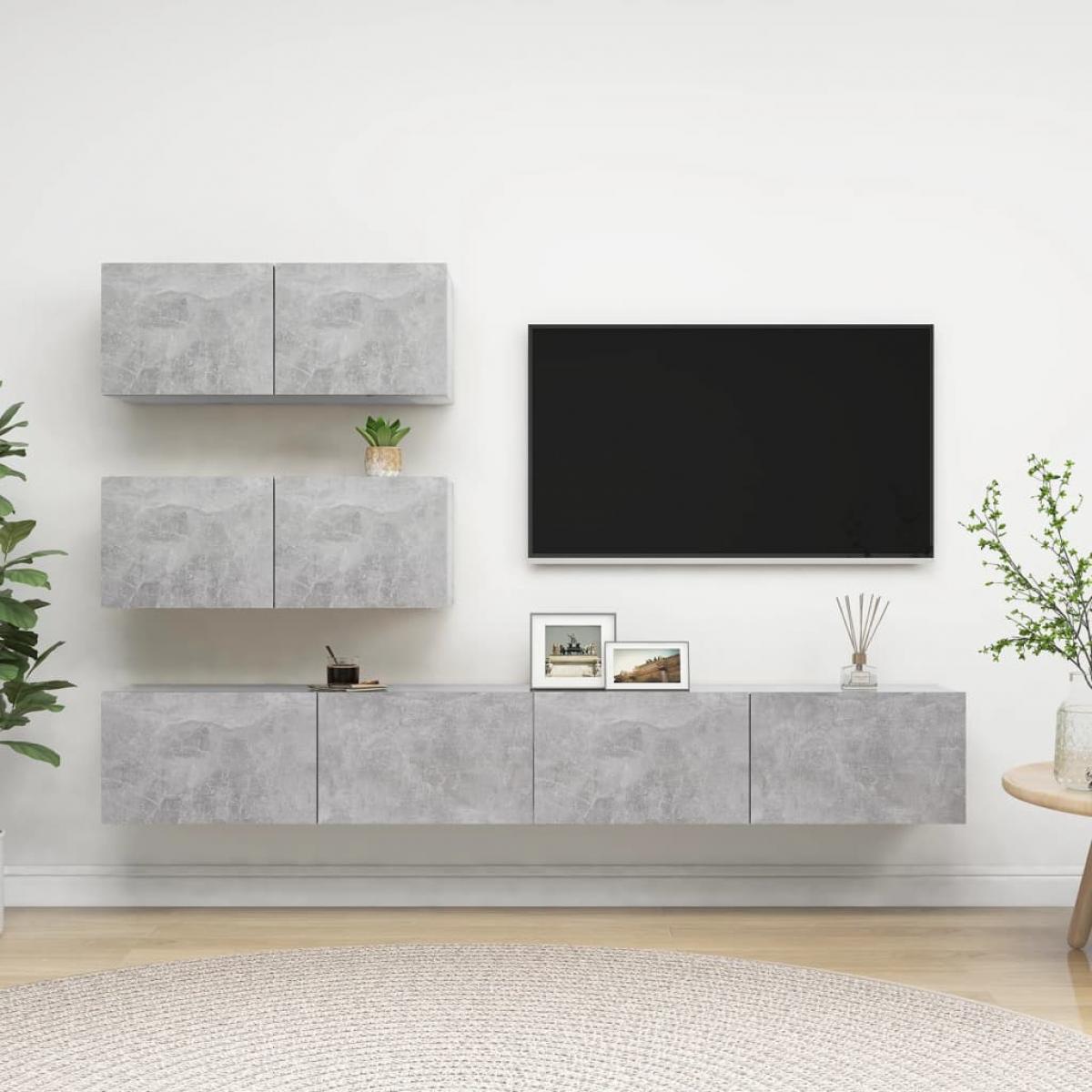 Set muebles de salón TV 4 pzas madera ingeniería gris hormigón