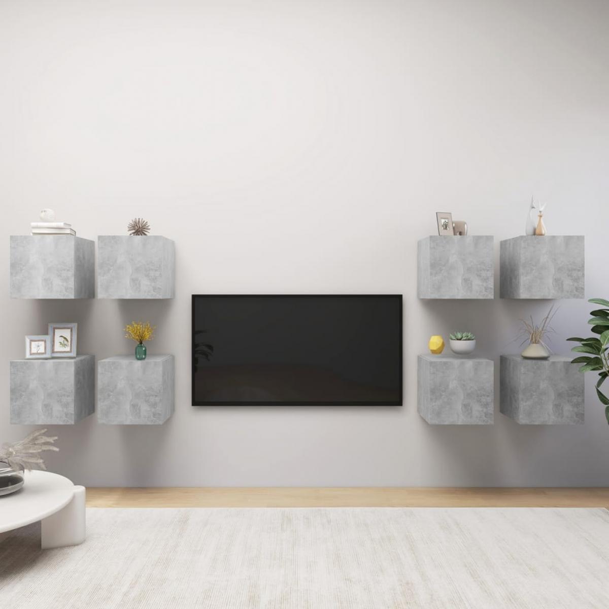 Muebles de pared para TV 8 unidades gris hormigón 30,5x30x30 cm