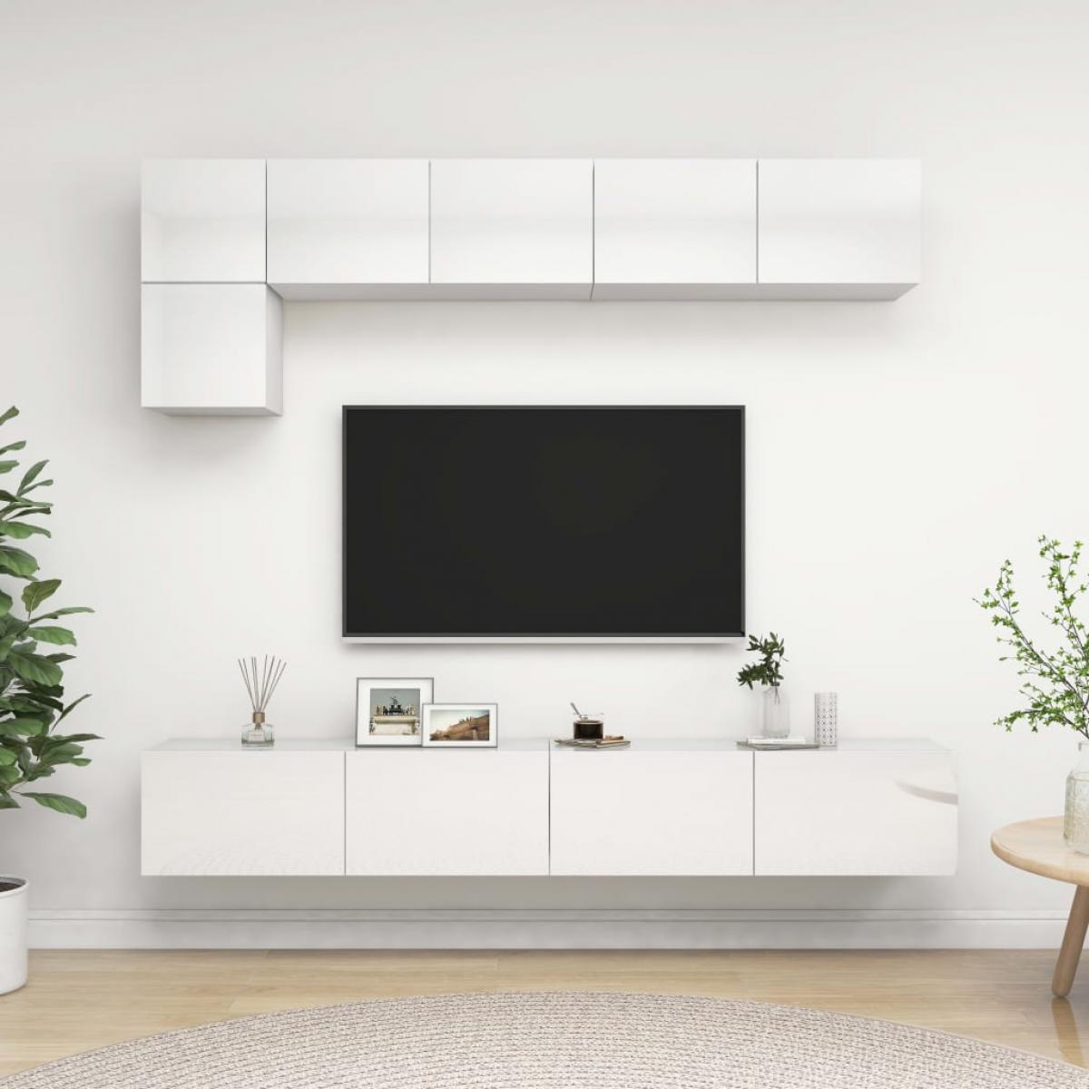 Set de muebles de salón 5 pzas madera ingeniería blanco brillo