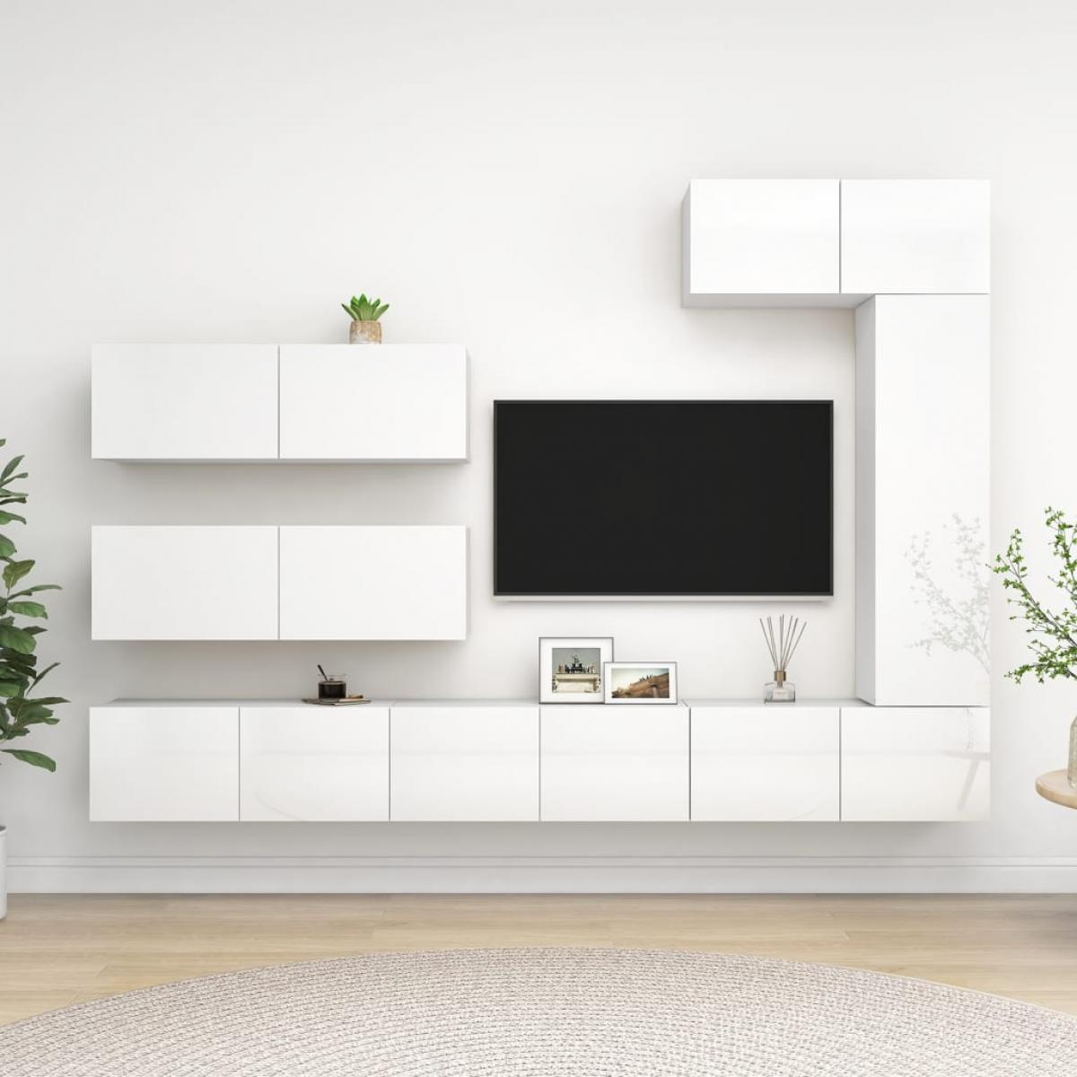 Set de muebles de salón 7 pzas madera ingeniería blanco brillo