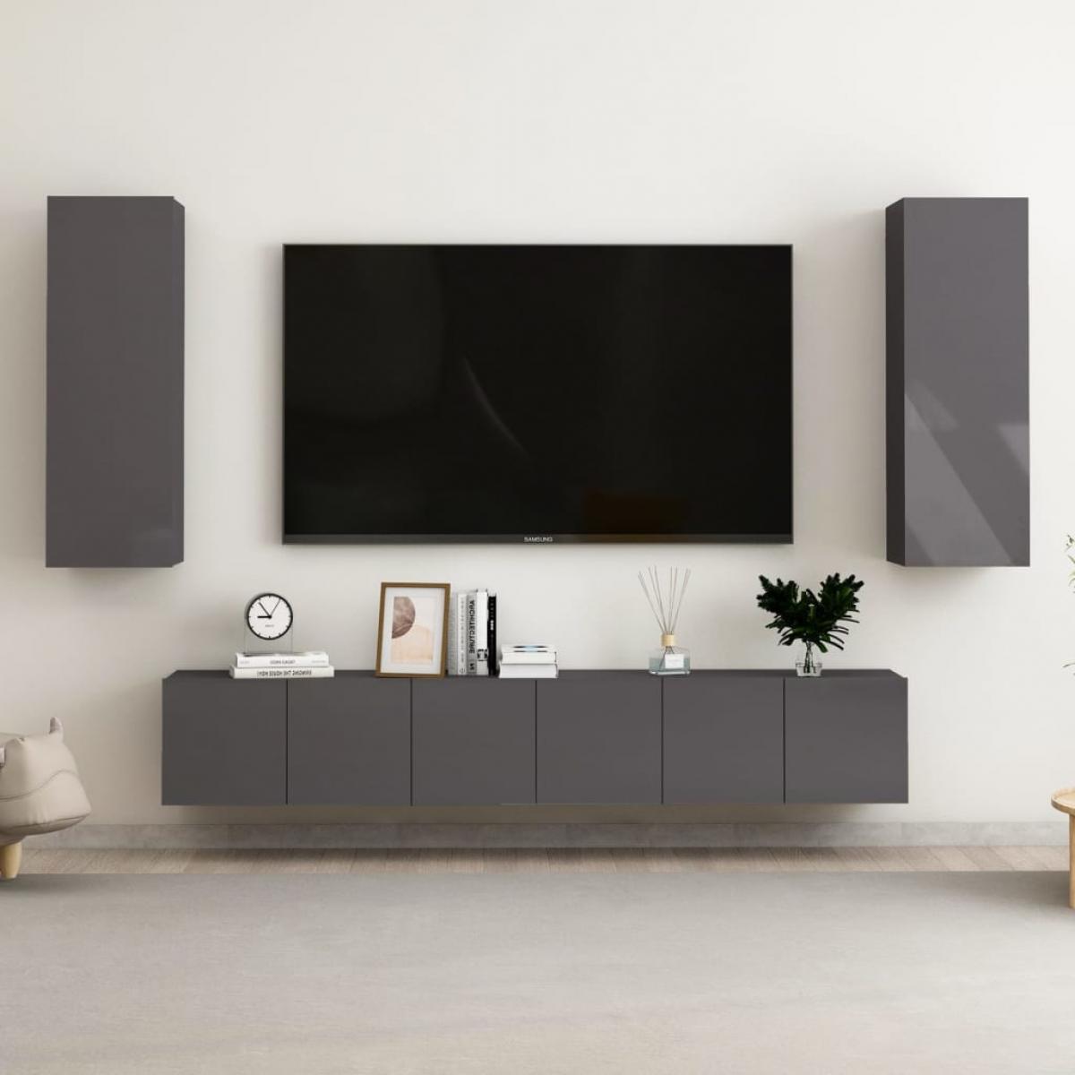 Juego de mueble para TV de 5 piezas aglomerado gris brillante